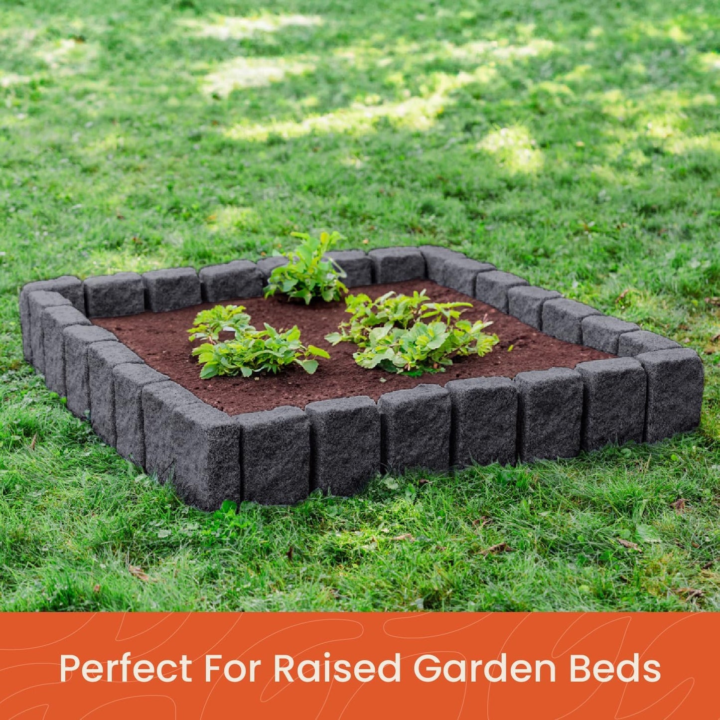 Beuta Landscape Edging | Garden Edging Border | Faux Stone Block XL for Lawn Edging, Flower Beds & Yard Edging – 40 Pack | Each Section Has 6 Blocks 48" L x 4" W x 9.5" H | 120 Spikes | Charcoal