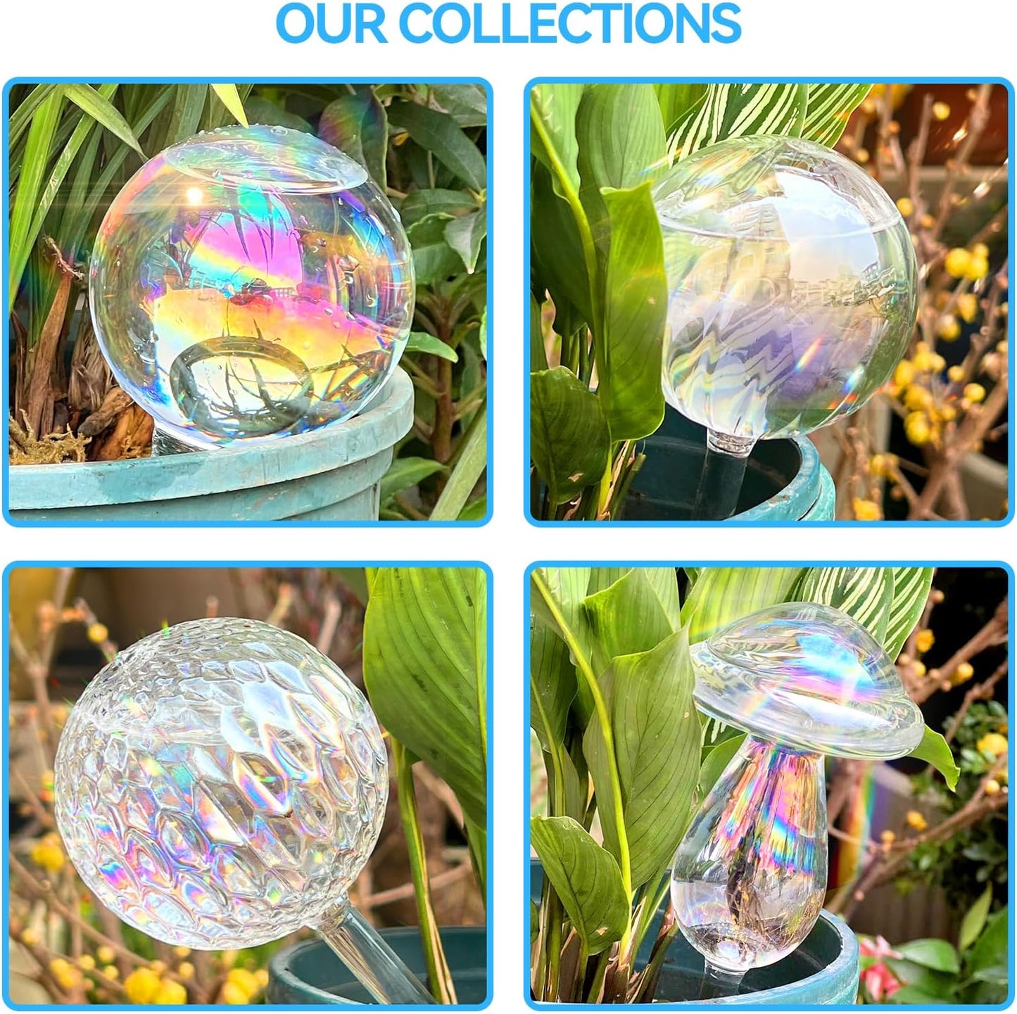 FLORA GUARD Plant Watering Globes, 2-PCS Water Globes for Indoor Plants, RainbowGlass Self Watering Planter Insert, Automatic Plant Waterer Bulbs Devices