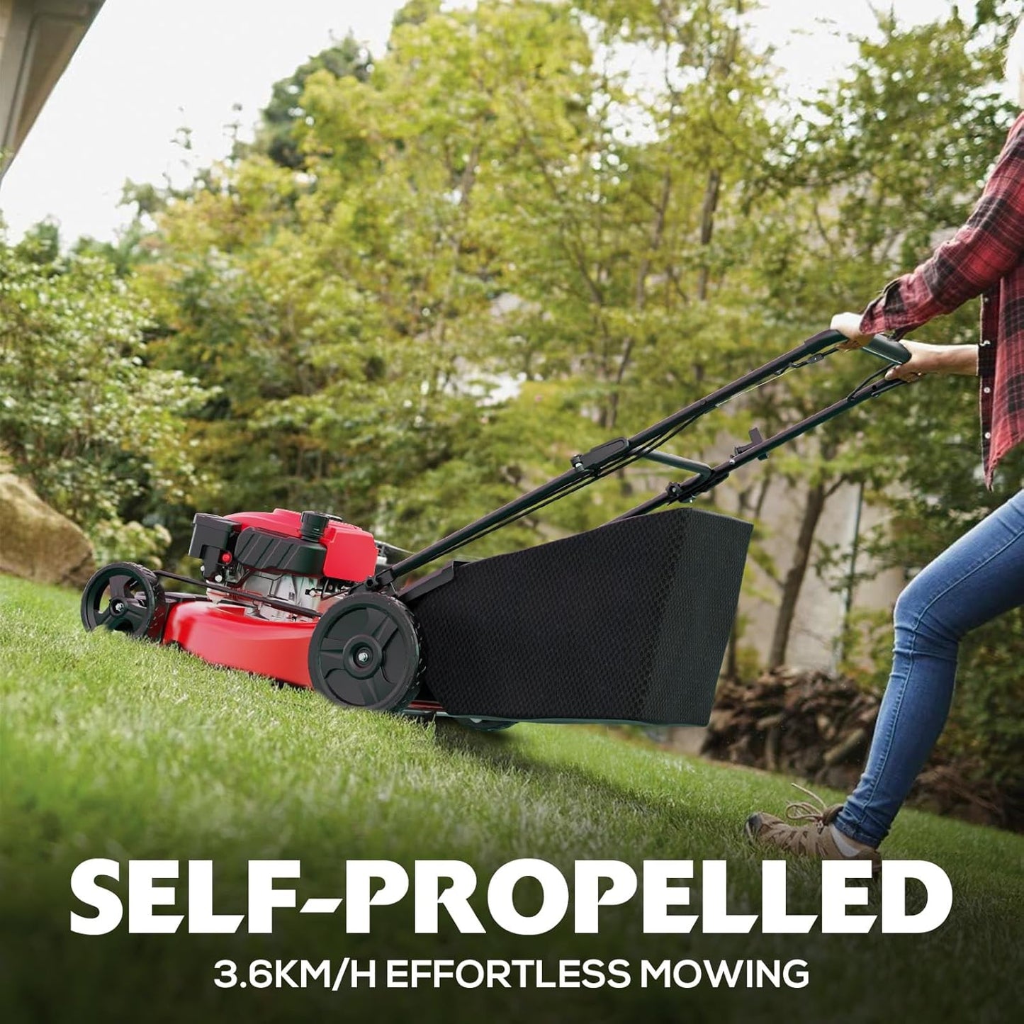 PowerSmart Self Propelled Gas Lawn Mower, 21-Inch with 170cc 4-Cycle OHV Engine 2-in-1 Rear-Wheel Drive Lawnmower with Bagging