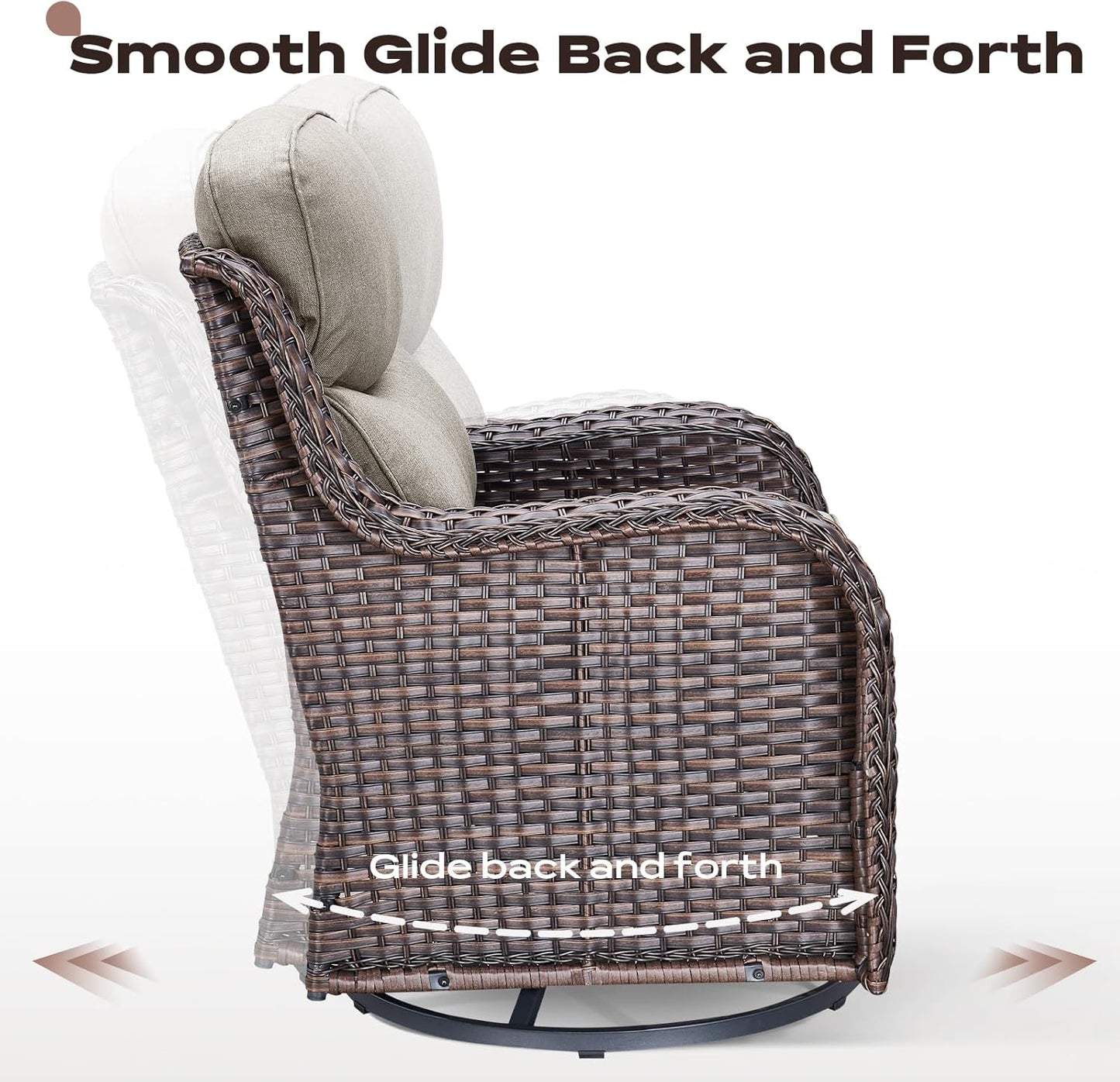 Outdoor Patio Swivel Rocker Chairs Set of 2, Waterproof Wicker, High Back, Deep Seating, Wide Armrest, Upgraded 6 inch Thick Cushions, Ideal for Deck Porch Backyard, Brown/Beige