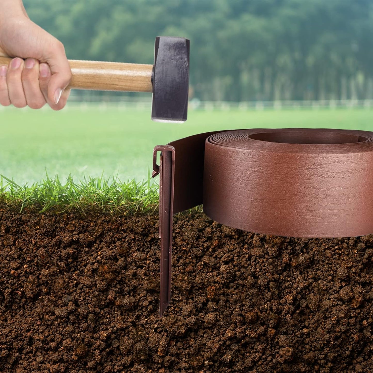 Landscape Edging Kit, Include 4 Inch High 120 Feet Length Terrace Board, 60 Durable Spikes，Professional Edging Pruning Shear, Brown