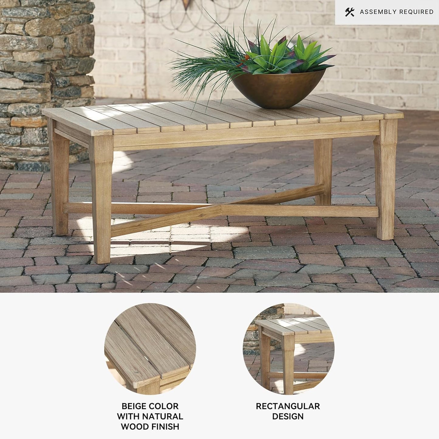 Signature Design by Ashley Outdoor Eucalyptus Carter Hall Patio Coffee Table, Beige