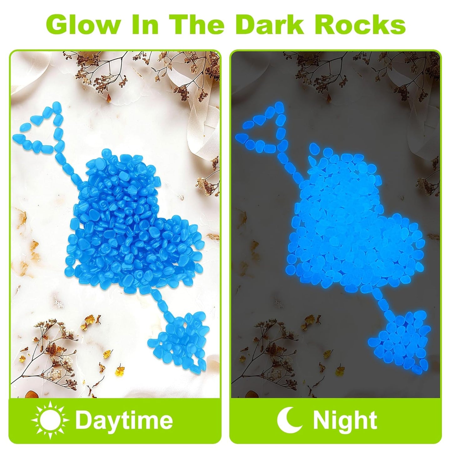 4000pcs 5-8mm Bule Glowing Pebbles Glow Pebbles Aquarium Rocks Glow in The Dark Decorative Stones for Walkways Driveway Yard Grass Fish Tank Plant Pots