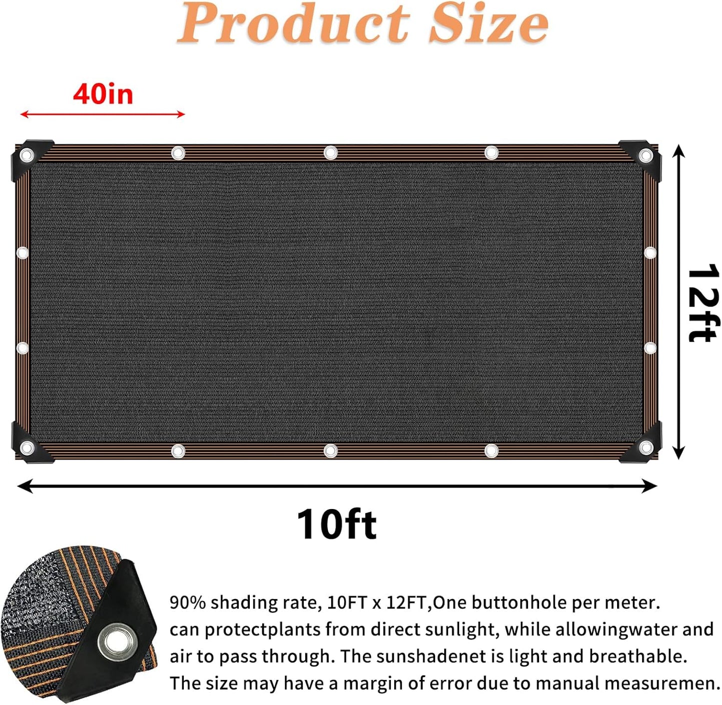 Shade Cloth 90% Sunblock Net for Garden Patio,Shade Sails -for Plants Greenhouse Outdoor Pergola Lawn, Easier to Hang Sun Protection Neting Cover for Kennel Chicken Coop, 10x12 FT