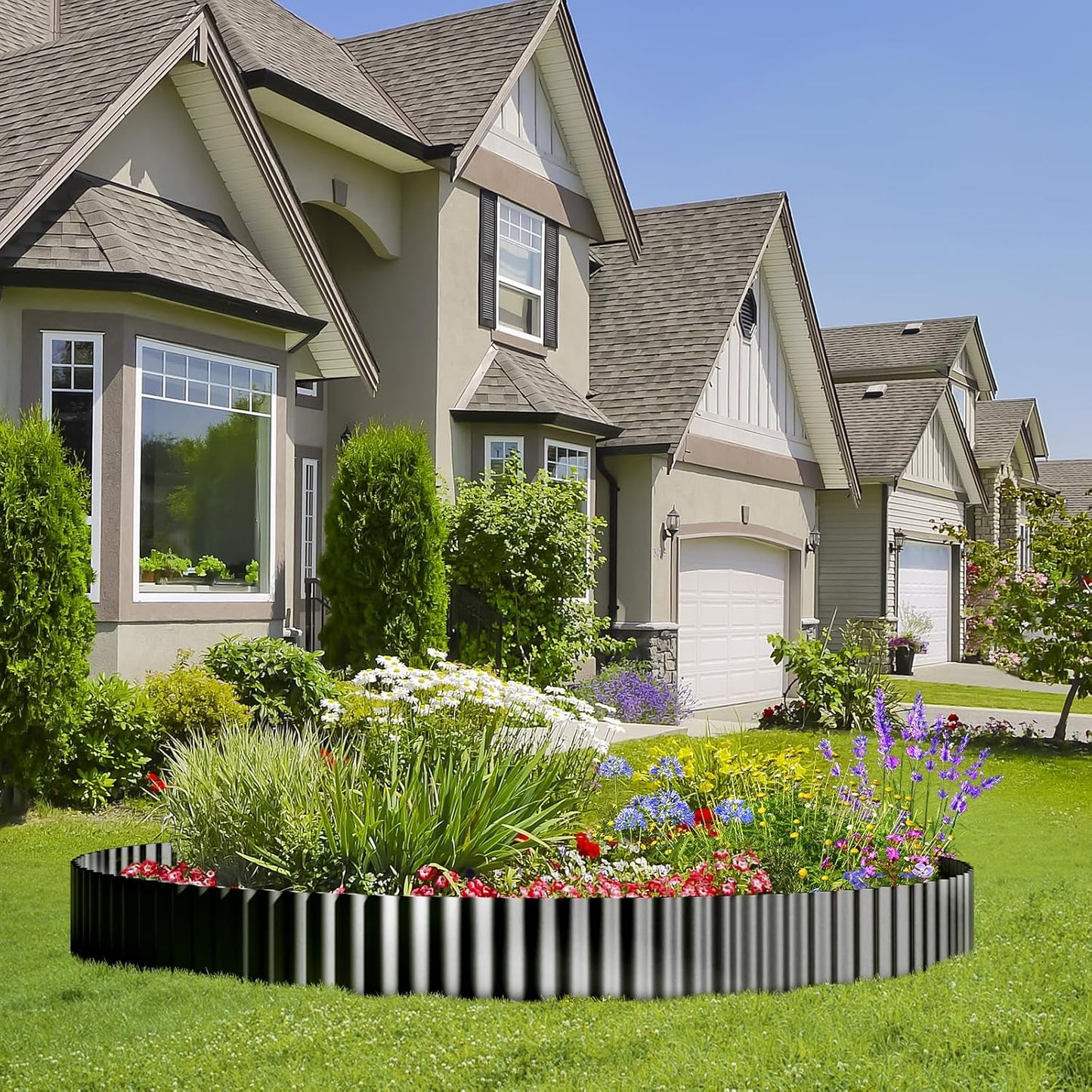 Land Guard Corrugated Garden Edging Border, 12" x 25' Landscape Paver Edging, Tall Landscape Edging, Fence for Garden, Flower Bed, Lawn and Landscape Edging (Glossy Black)