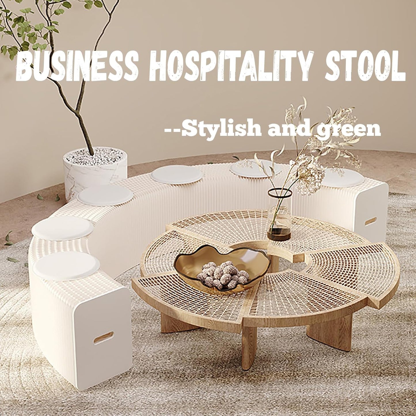 Foldable Kraft Paper Stool, Honeycomb Accordion Folding Bench, Collapsible Paper Stool for Small Spaces, Portable Footrest and Side Table for Living Room and Office,White-30×30×300cm