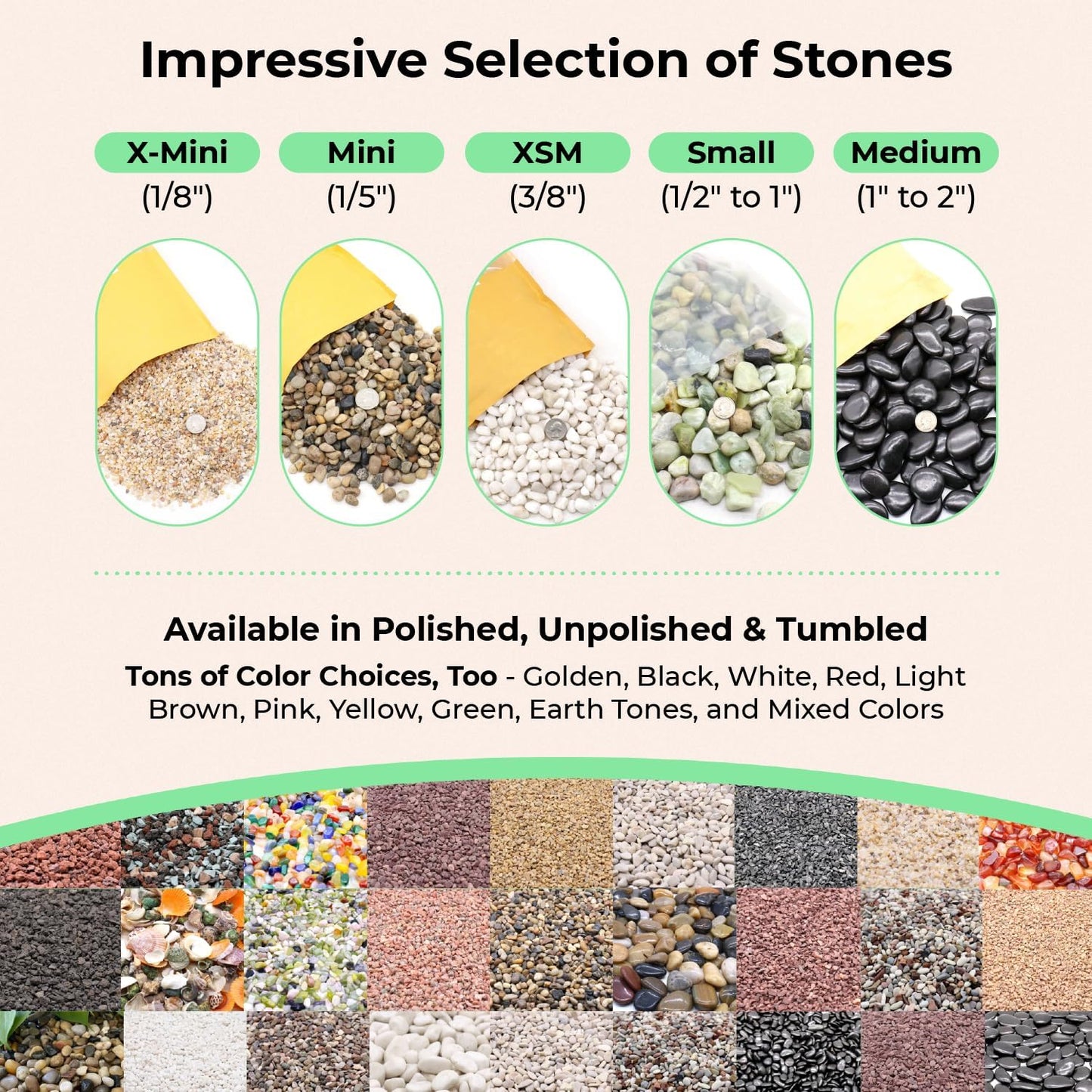 Rocks for Plants. Green Jade Decorative Polished Pebbles. 1/5 Inch – 2 lbs for Garden, Vase fillers, Crafting, Succulents, pots, Plants (Mini (0.2 Inch), Green Jade - Polished, 2)