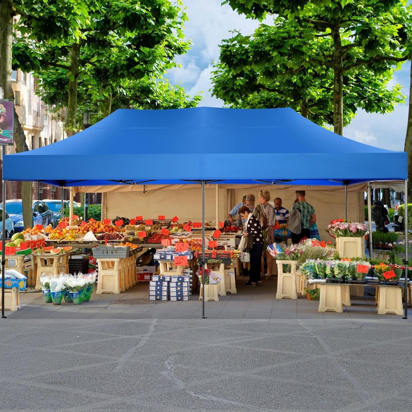 COBIZI 10x20 Pop up Canopy Tent Heavy Duty Without Sidewalls, Easy Set-up Commercial Outdoor Party Tent, 100% Waterproof Wedding Canopy Gazebo, 3 Height Adjustable with Wheeled Bag, Blue