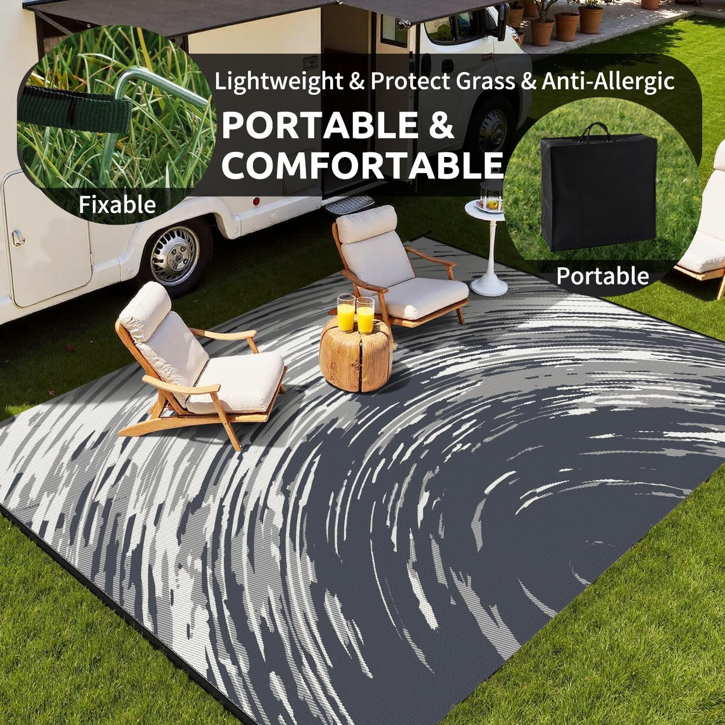 COCOER Modern Outdoor Rug 8x10 Reversible-Waterproof Outdoor Patio Rug-Quick Dry Outdoor Area Rugs Indoor Outdoor Rugs-Outside Rug Patio Decor for Porch Deck Balcony Backyard