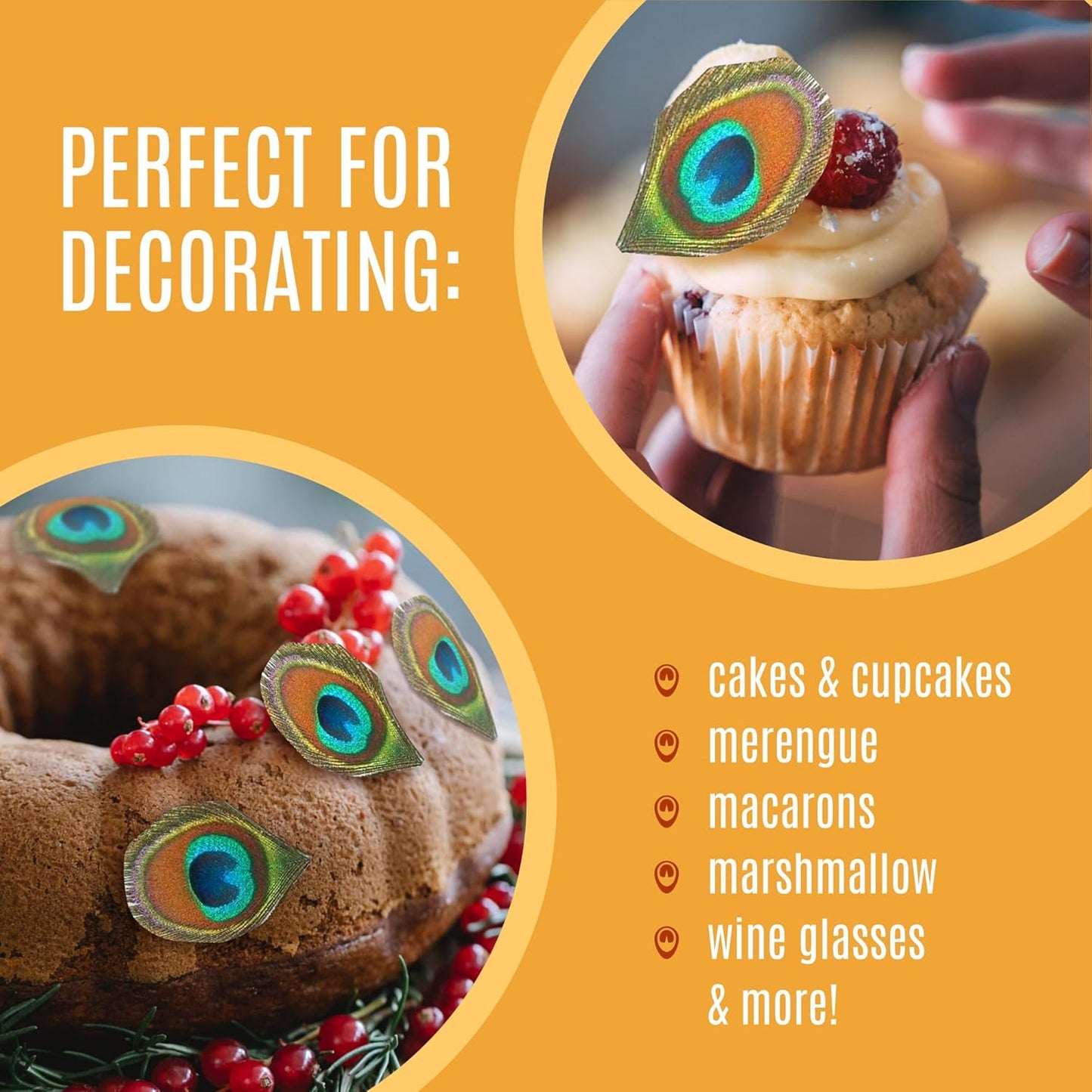 Edible Peacock Feathers - Set of 12 - Cake Decorations, Cupcake Topper