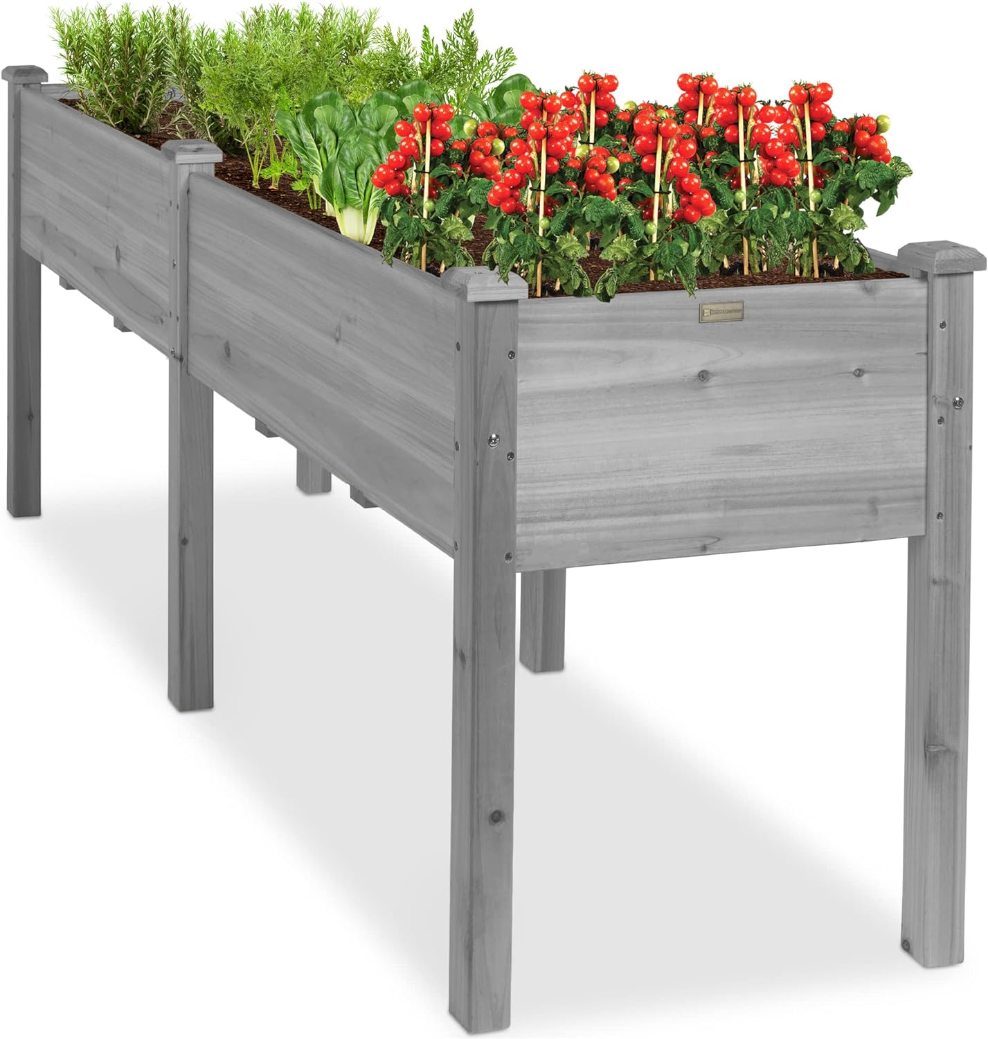 Best Choice Products 72x24x30in Raised Garden Bed, Elevated Wood Planter Box Stand for Backyard, Patio, Balcony w/Divider Panel, 6 Legs, 300lb Capacity - Gray