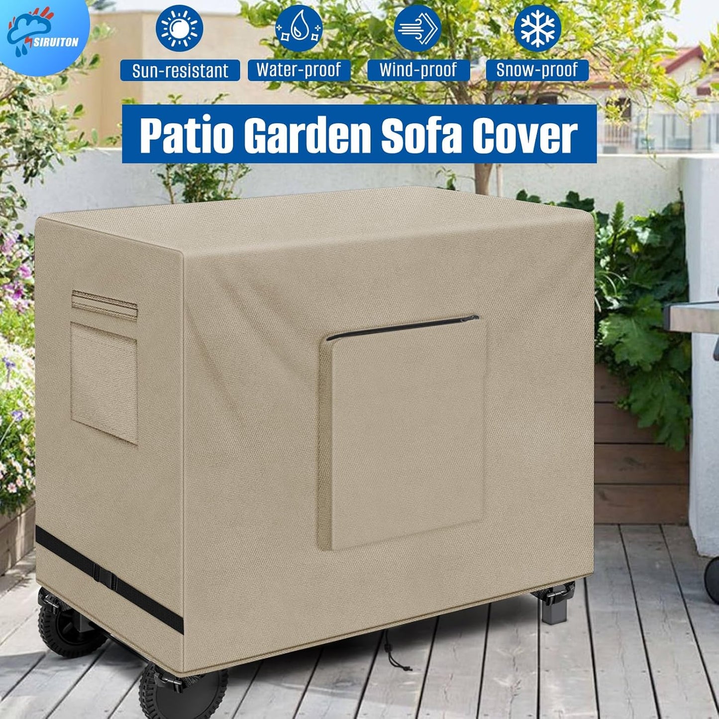 SIRUITON Outdoor Bar Cart Cover for 48 Inch BBQ Food Prep Table, Heavy Duty 600D Oxford Fabric Outdoor Dining Cart/BBQ/Worktable Metal Movable Table Waterproof Cover