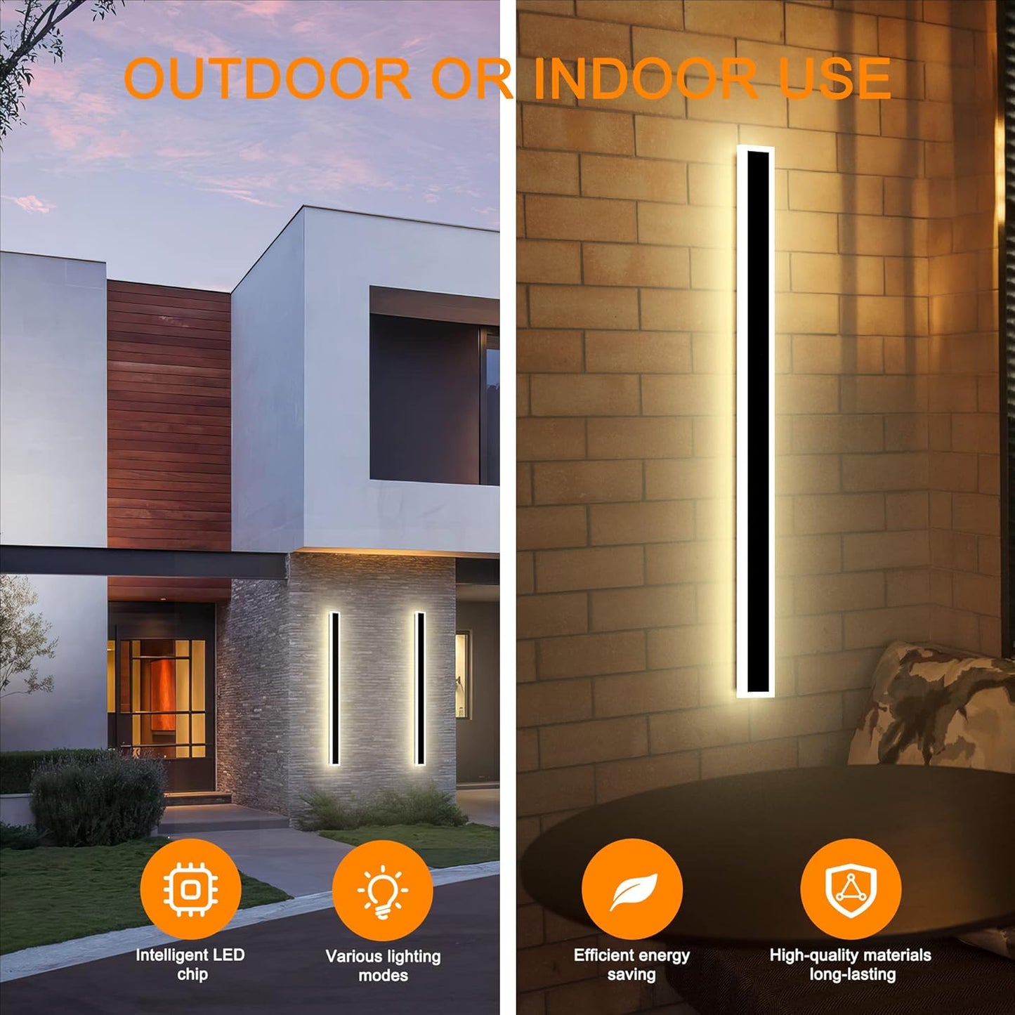 Modern Outdoor Wall Lights, 2 Pack Long Wall Sconce, Lighting Fixtures Long Wall Light 24w Waterproof Ip65 Black Exterior Sconce Led Linear Light for Garage, Patio (2pack-black, 40inch)