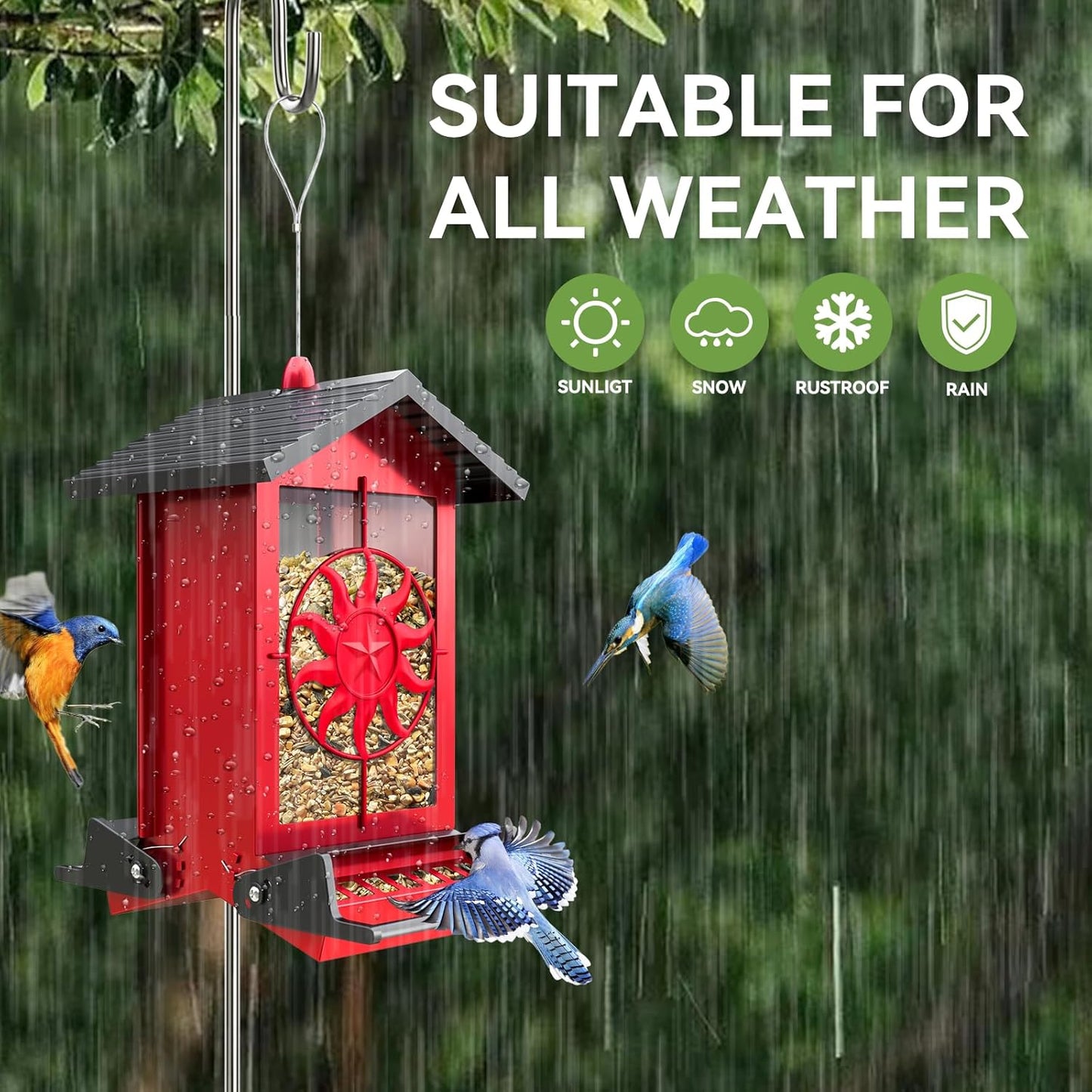 Squirrel Proof Bird Feeders for Outdoors, 5LBS Large Capacity Metal Wild Bird Feeder with Bilateral Weight-Activated Perches, Anti Squirrel Bird Feeders for Outside Finch, Cardinal, Blue Jay