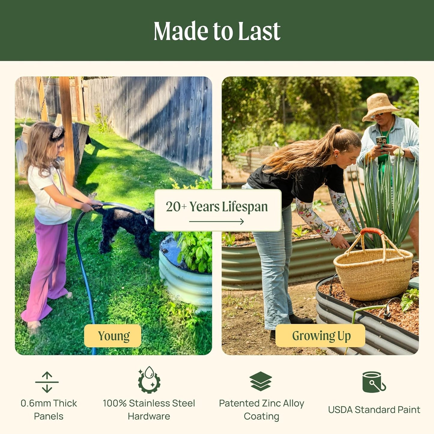 Vego garden 26" Extra Tall Raised Garden Bed Kits, 6 in 1 Modular Raised Planter Box for Vegetables Flowers Fruits Oval Metal Raised Garden-Modern Gray