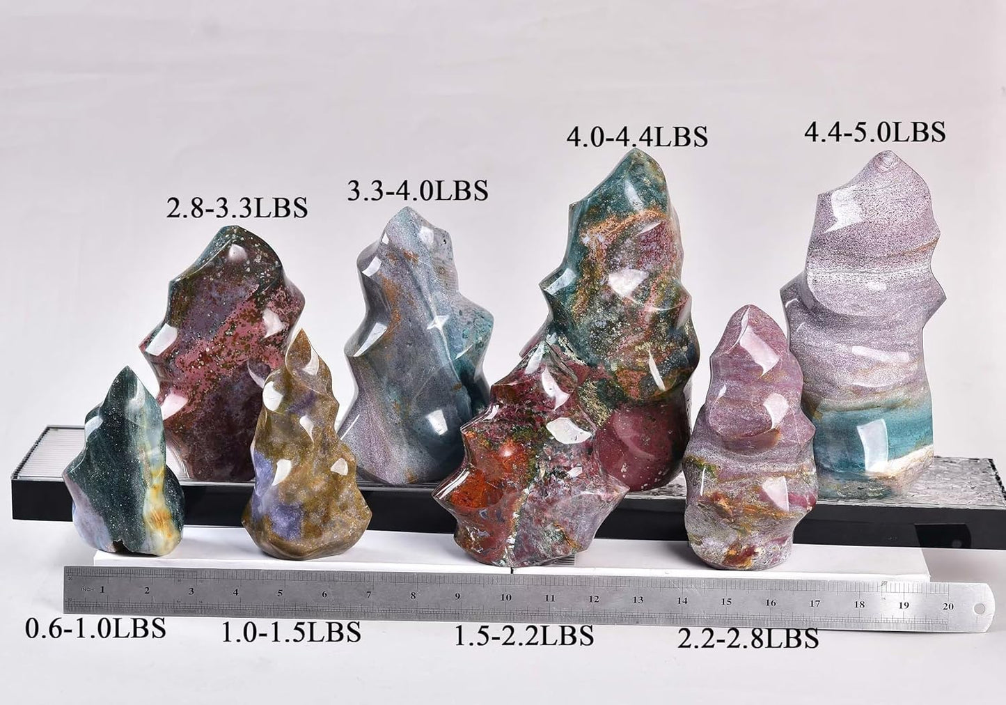 AMOYSTONE Ocean Jasper Flame Shaped Stone Towers Obelisk Natural Healing Crystal Quartz Reiki Energy Decoration Home Office Decor 3.3-4.0LBS