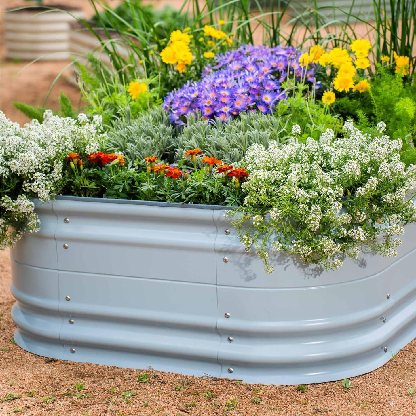 Vego garden 17" Tall 10 in 1 Novel Modular Raised Garden Bed Kit, Metal Planter Box for Vegetables Flowers Herbs, Included 2 in 1 Wrench & Magnetic Plant Tags, Sky Blue