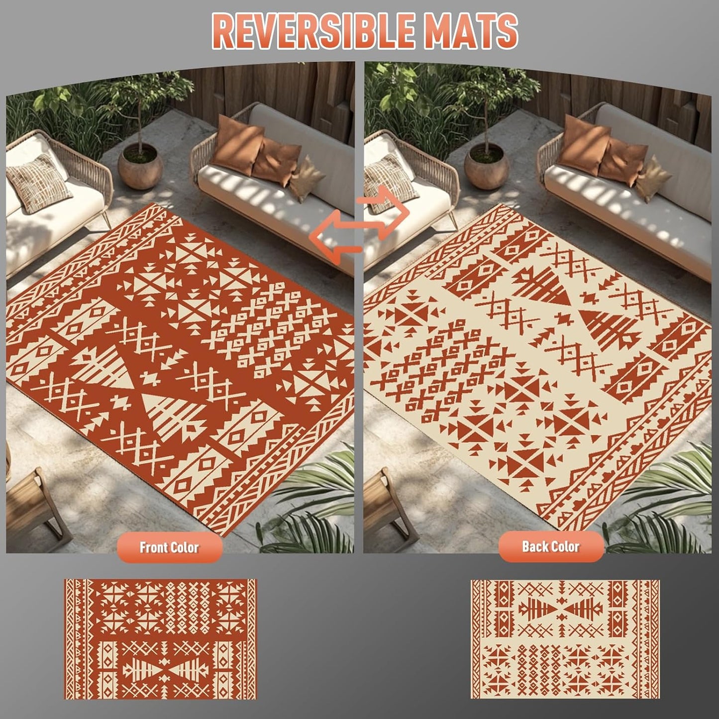 WILDROOTS 4x6 Feet Plastic Exotic Red Outdoor Rug, Stain Resistant Waterproof Reversible Outdoor Patio Rug, Fade Resistant Camping Rug