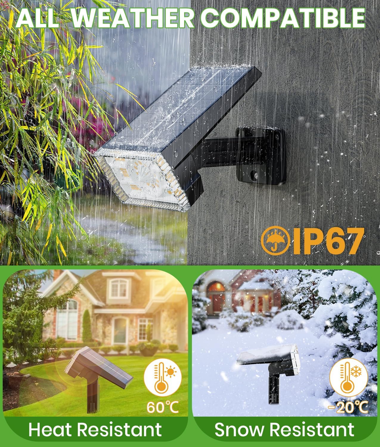 Large Panel Solar Spot Lights Outdoor, [58 LED/3500K/3 Modes] Solar Flood Lights Waterproof IP67, Auto On/Off, 2-in-1 Wall Light Outdoor Light for Tree Yard Garden Pathway, 2 Pack