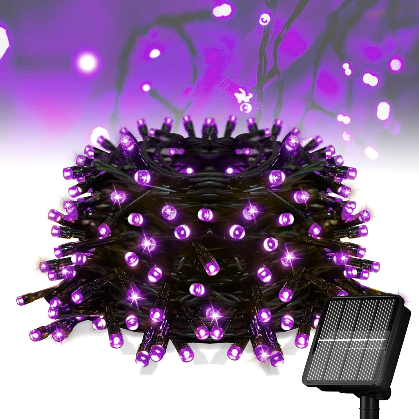 Solar String Lights for Outside, 39Ft 100 LED Solar String Lights Outdoor with 8 Modes，Solar Lights for Outside Waterproof for Yard, Fence,Balcony, Party,Christmas Tree Decorations(Purple)