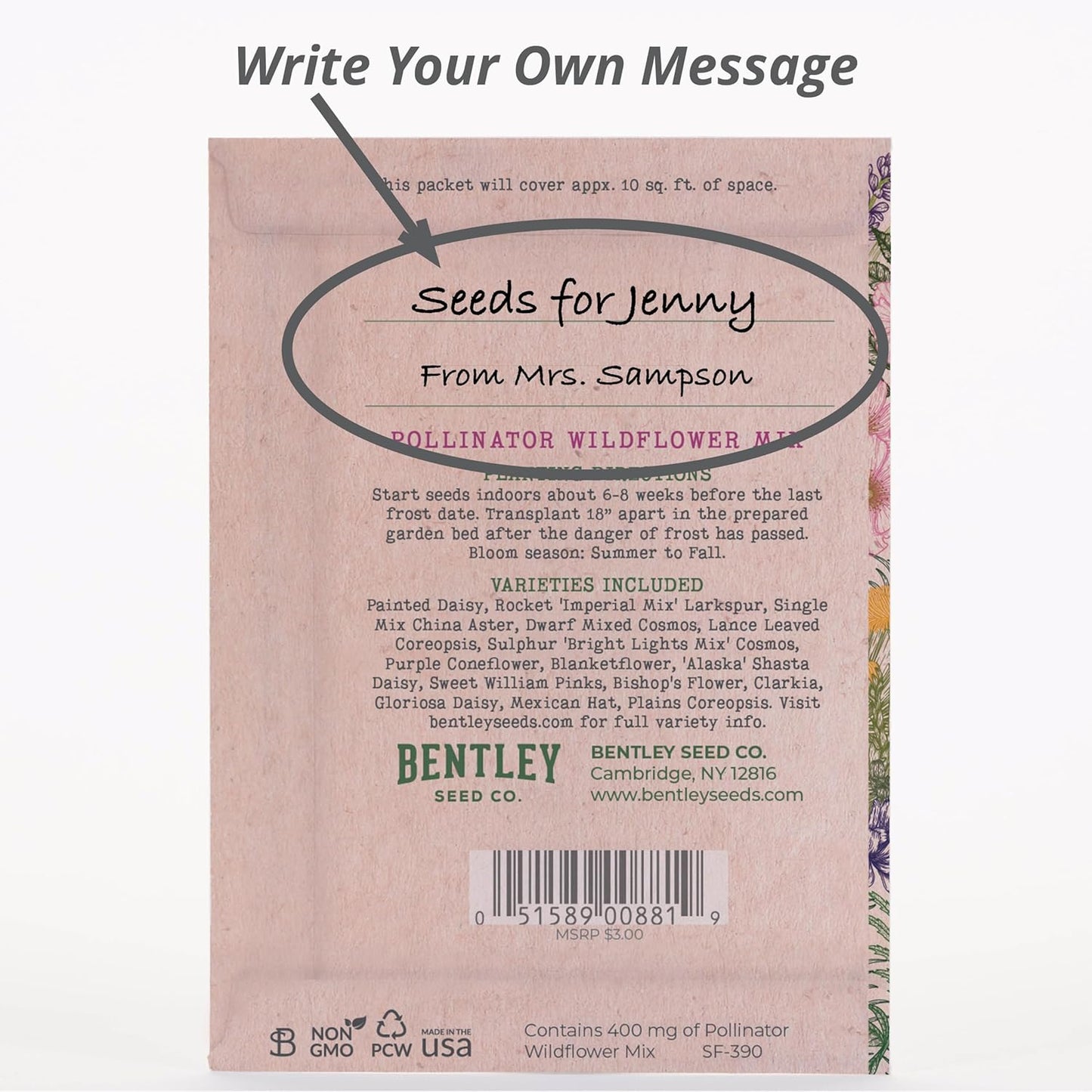 Bentley Seed Co. | The Earth Laughs in Flowers | Beautiful Illustrated Flower Design Art and Quote | Environmental Favor | Pollinator Wildflower Mix Seed Packets | Eco-Friendly Hand Out Gift | 25 Pack