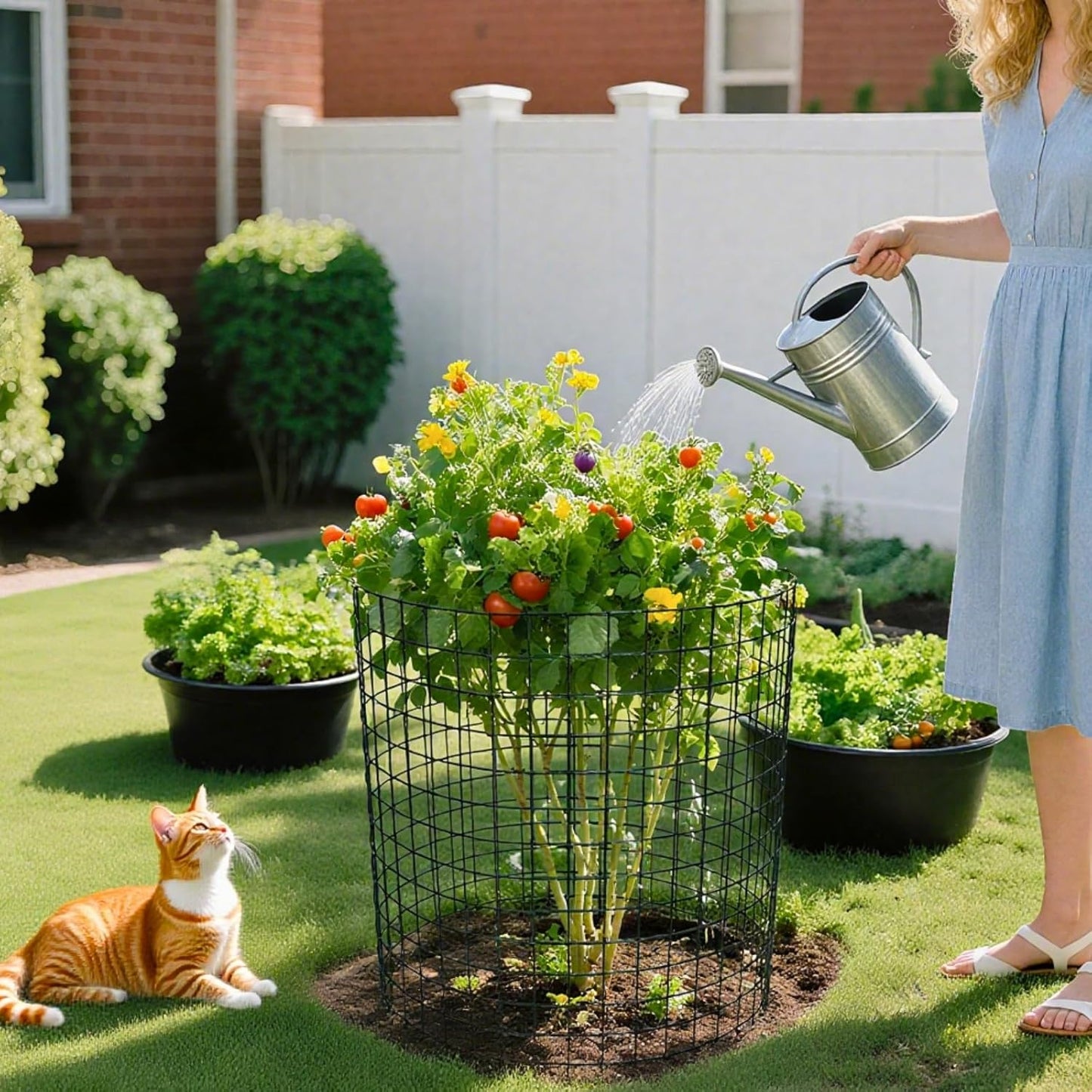 8pcs Plant Protectors from Animals, 16"x 12" Wire Plant Protector, Wire Cages for Plants with Stakes and Cable Ties, Metal Plant Cages for Plants, Vegetables, Flowers