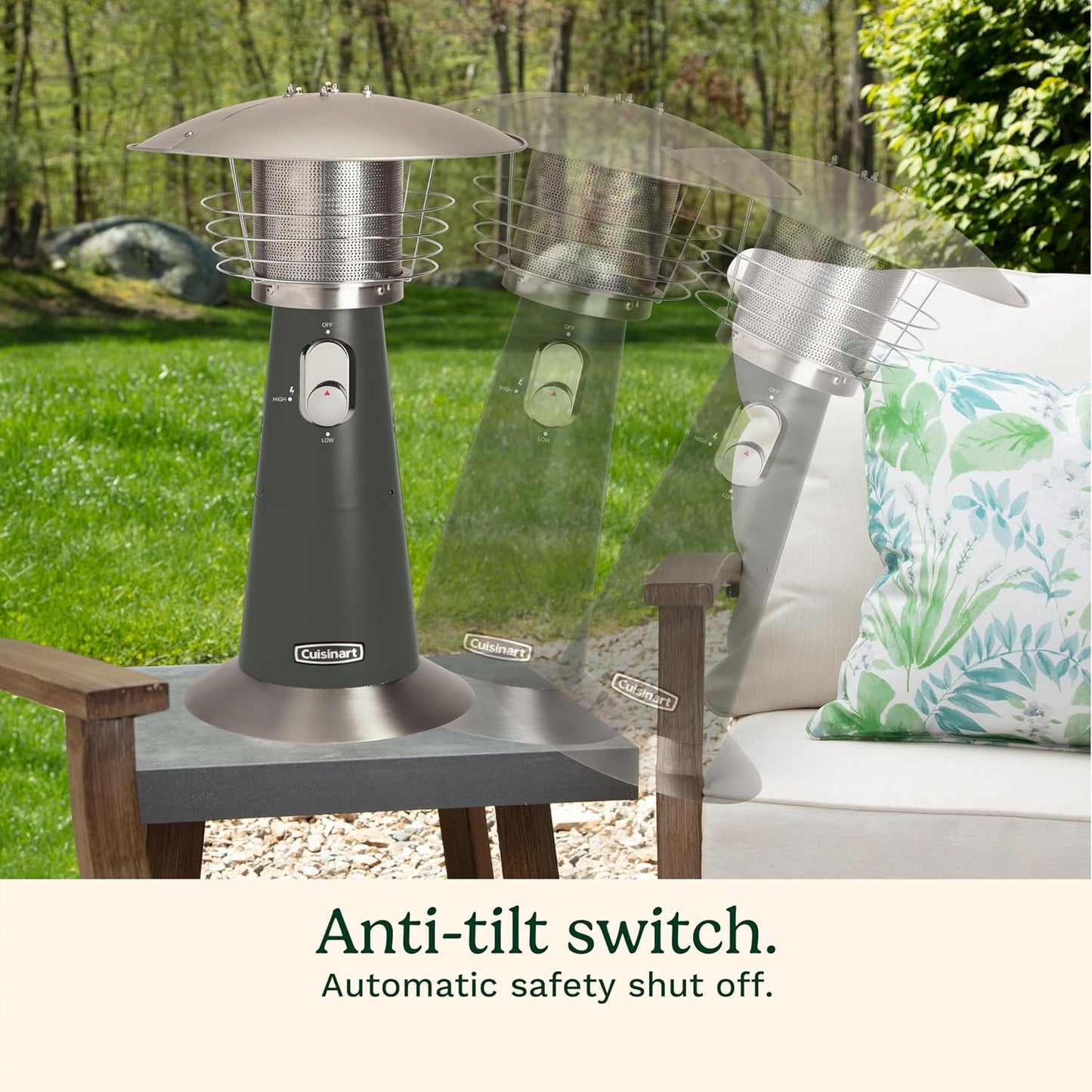 Cuisinart Portable Tabletop Patio Heater, 11,000 BTU Outdoor Propane Heater with Safety Tilt Switch and Adjustable Heat, Burner Screen Guard, 30 sq. Foot Heat Range, Gray