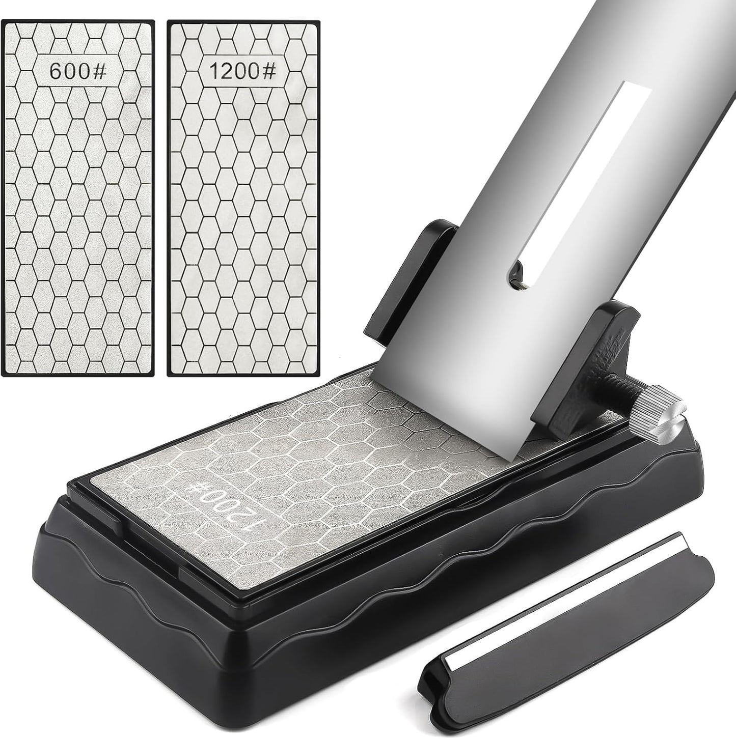 Diamond Sharpening Stones with Honing Guide, Kalolary Knife Sharpener Stone with Non-Slip Base for Chisels Planes Sharpening Stone Set Fine/Coarse Diamond Sharpening Plate with Angle Guide (600/1200)