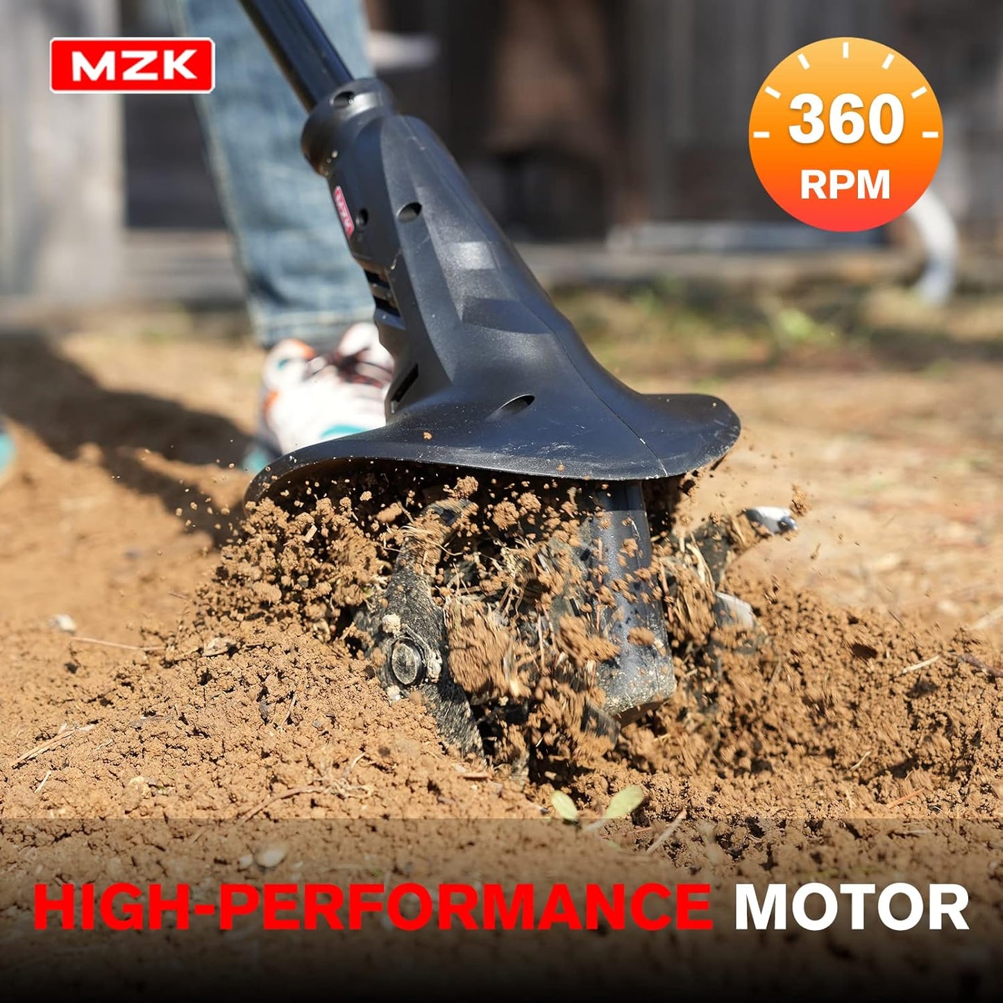 MZK 20V Cordless Tiller Cultivator with Steel Tines,8-inch Wide Battery Powered Garden Cultivator, 360RPM Electric Tiller for Lawn/Gardening/Soil Cultivation(2AH Battery&Charger Included),TC08D01