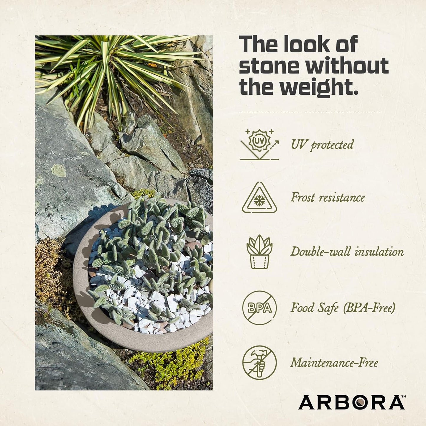 ARBORA 26" Santorini Bowl Polyresin Indoor and Outdoor Planter with Classic Cream Finish - Durable, Weatherproof, Lightweight, Large Plant Pot for Patio, Garden, Deck, Entryway