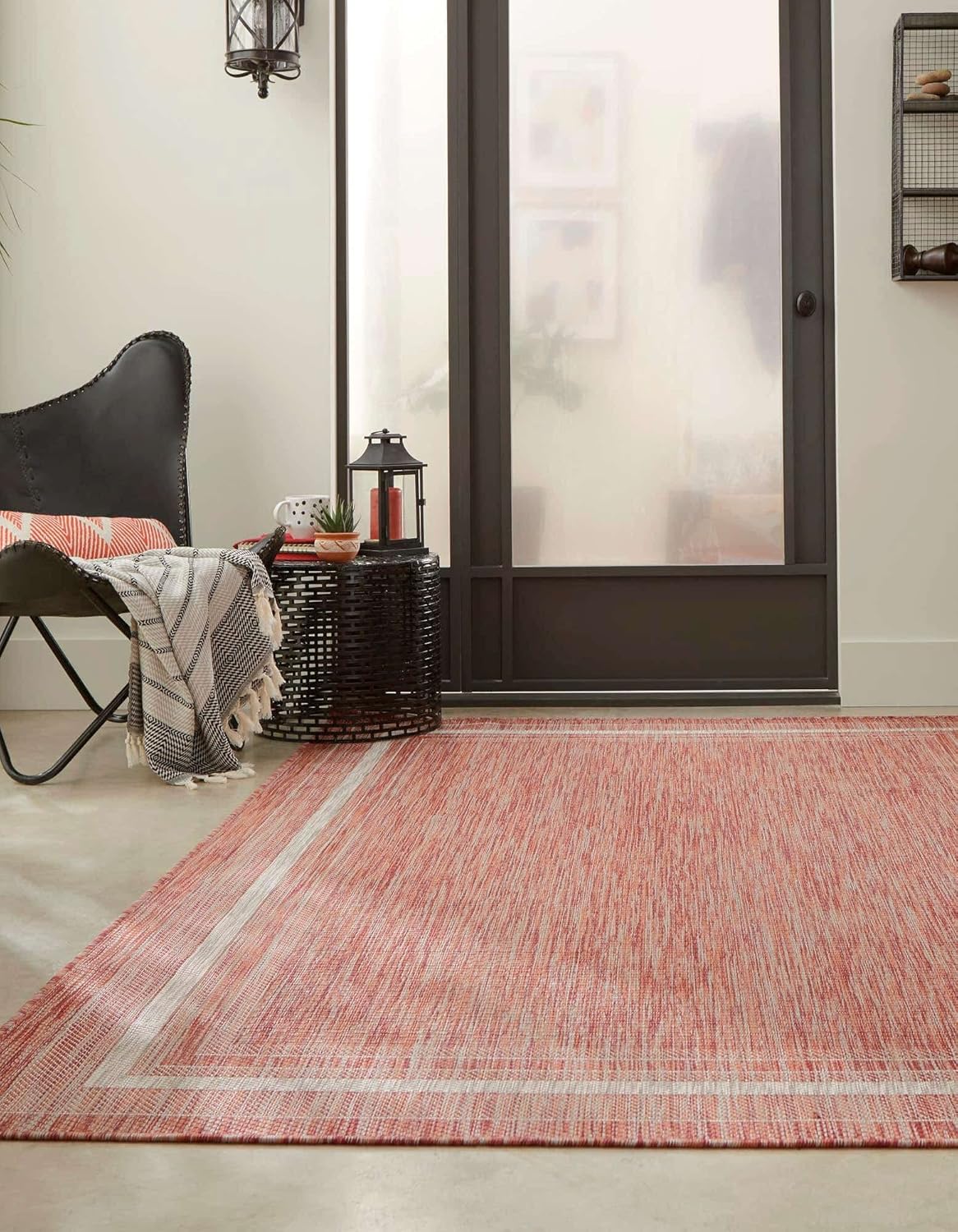 Unique Loom Outdoor Border Collection Area Rug - Soft Border (10' x 13' 1" Rectangle Rust Red/Ivory)