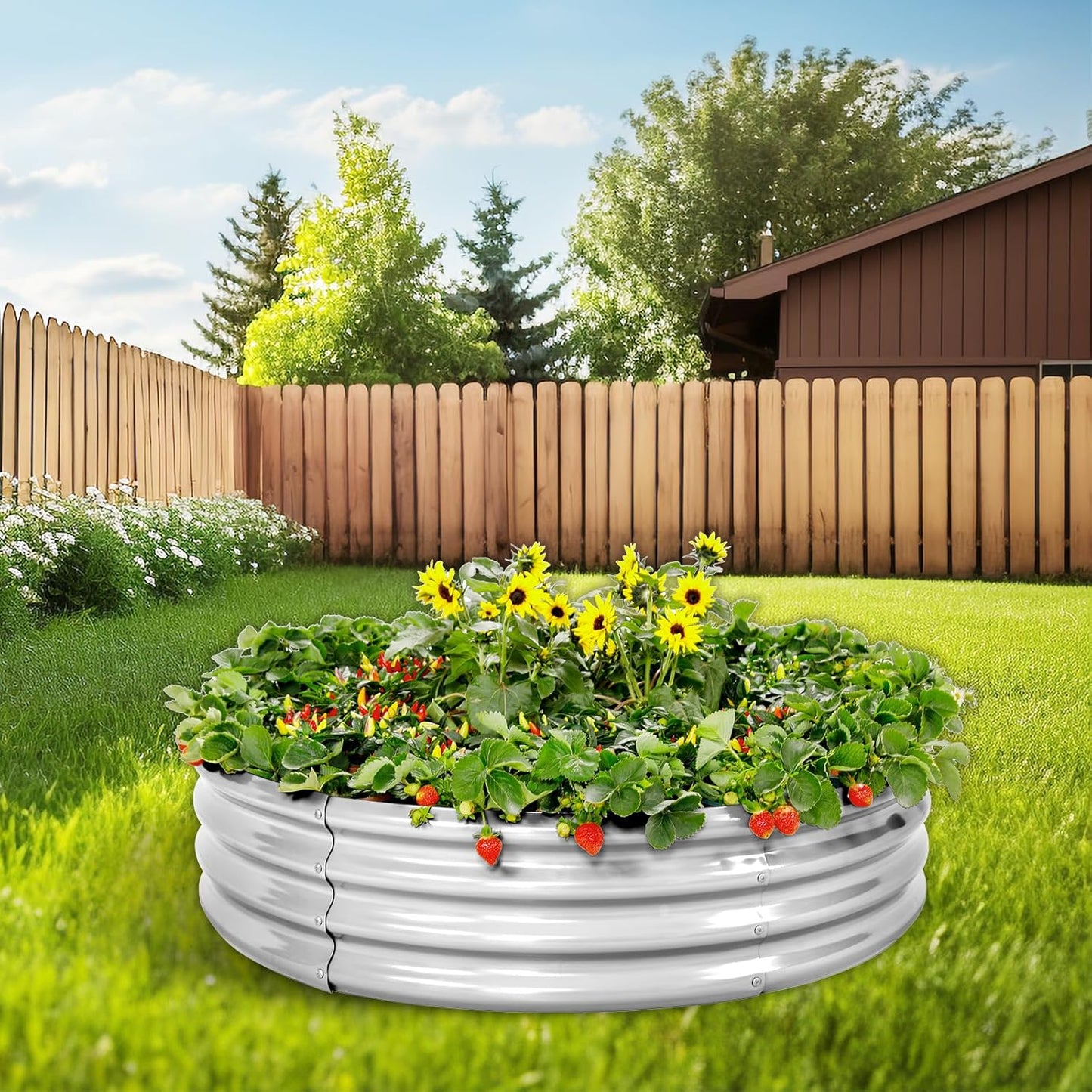 Land Guard Galvanized Raised Garden Bed 2Pcs, Planter Raised Garden Beds Outdoor, Round Clearance Raised Garden Beds for Gardening Vegetables……