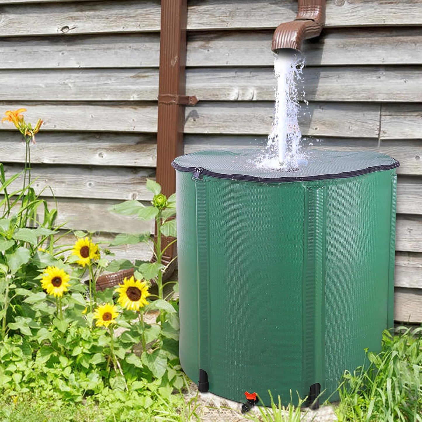 200 Gallon Collapsible Rain Barrel, Water Storage Tank, Portable Rainwater Collection System, Rain Catcher Barrel with Spigots and Overflow Kit, Rain Water Barrel Collector for Garden, Green