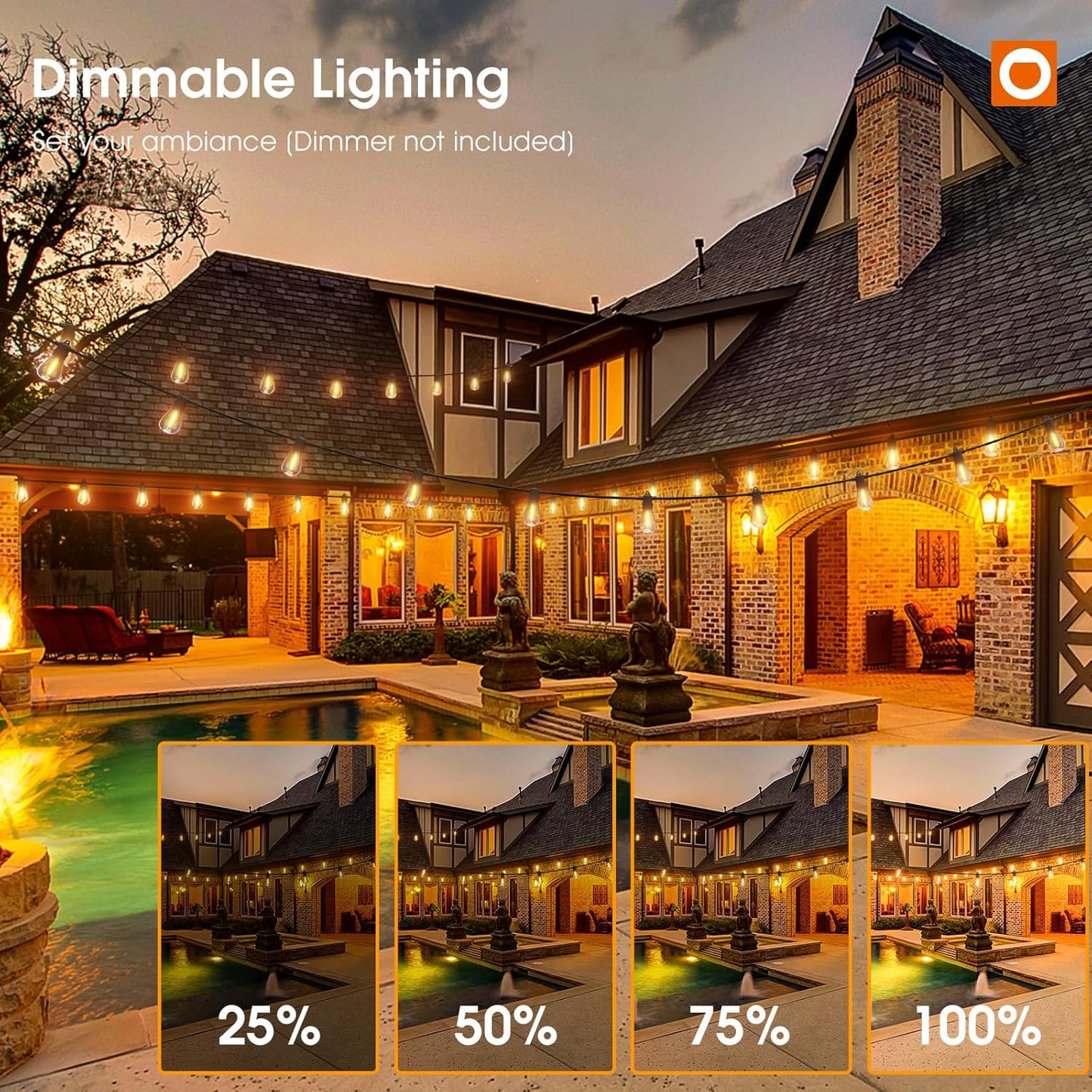 addlon 25FT LED Outdoor String Lights with Edison Shatterproof Bulbs, Heavy-Duty and Weatherproof Strand, Commercial Grade Patio Lights, Decorative for Garden or Patio, Black