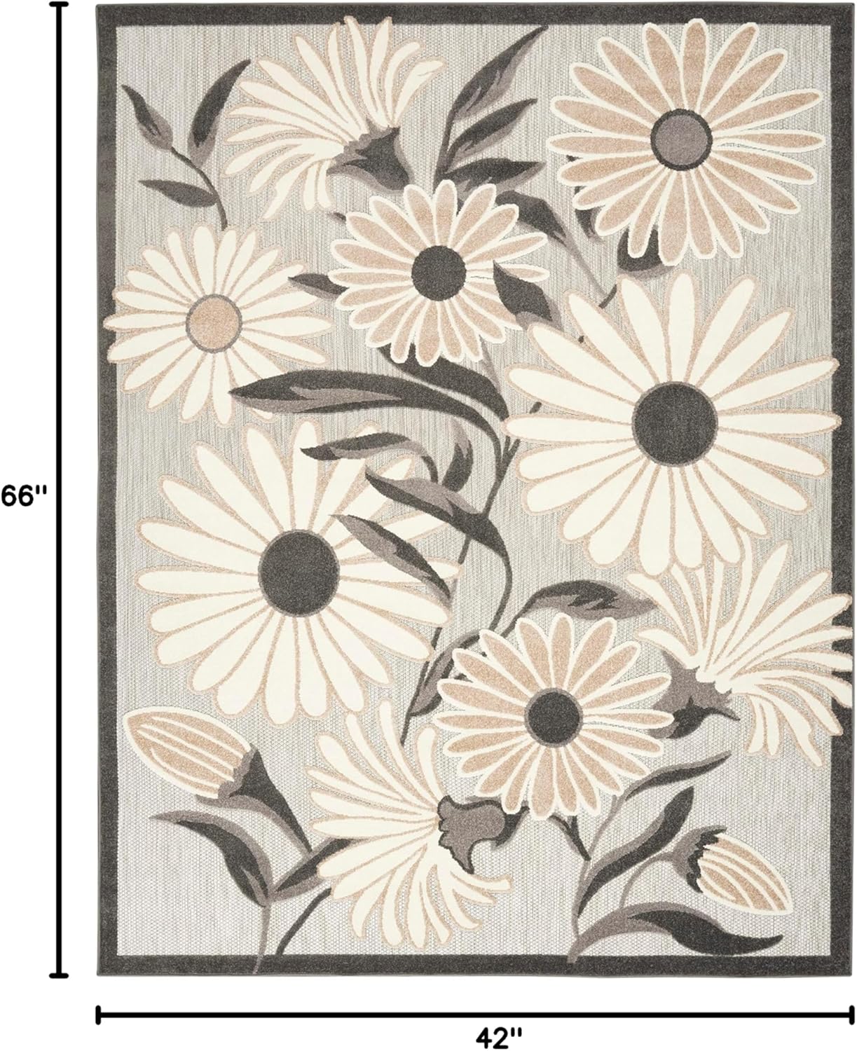 Nourison Home Aloha Indoor-Outdoor Beige 3'6" x 5'6" Area Rug, Easy Cleaning, Non Shedding, Bed Room, Living Room, Dining Room, Kitchen (4x6)