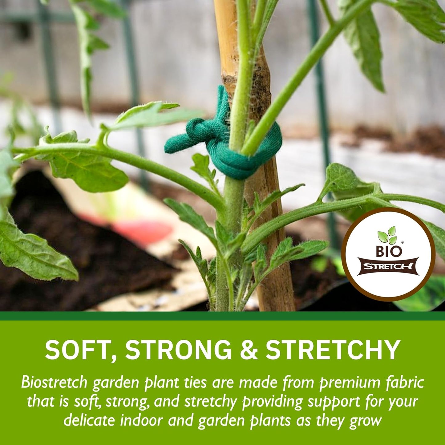 Soft Garden Plant Ties for Indoor & Outdoor Plants - Strong & Stretchy Cut-to-Length Plant Tape for Climbing Plants, Tomato Vines & Home Gardening (65 ft / 20M)