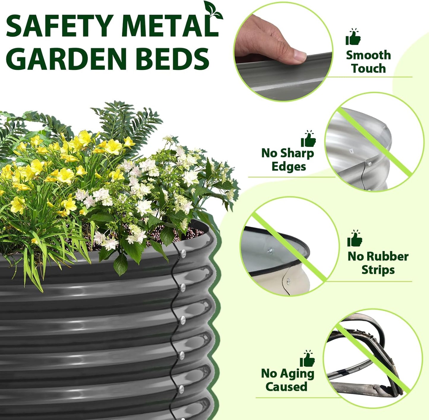 A ANLEOLIFE 5-Pack 6X2X1.5ft & 12X3X1.5ft Deep Root Galvanized Raised Garden Beds Outdoor for Planting Vegetables Flowers Herb, Quartz Grey