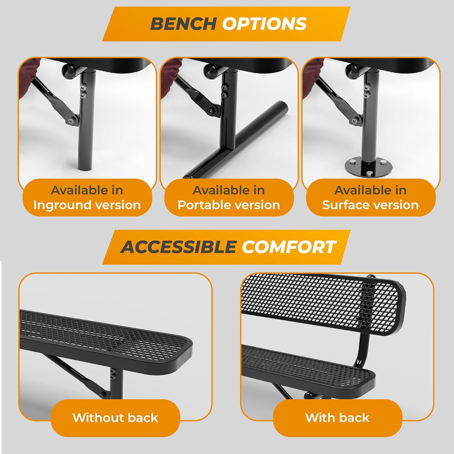 Heavy-Duty Outdoor Metal Bench, Thermoplastic-Coated, Portable, Weatherproof, Commercial-Grade for Parks, Gardens, Patios, Stores & More (6 Ft - Portable with Back, Red)