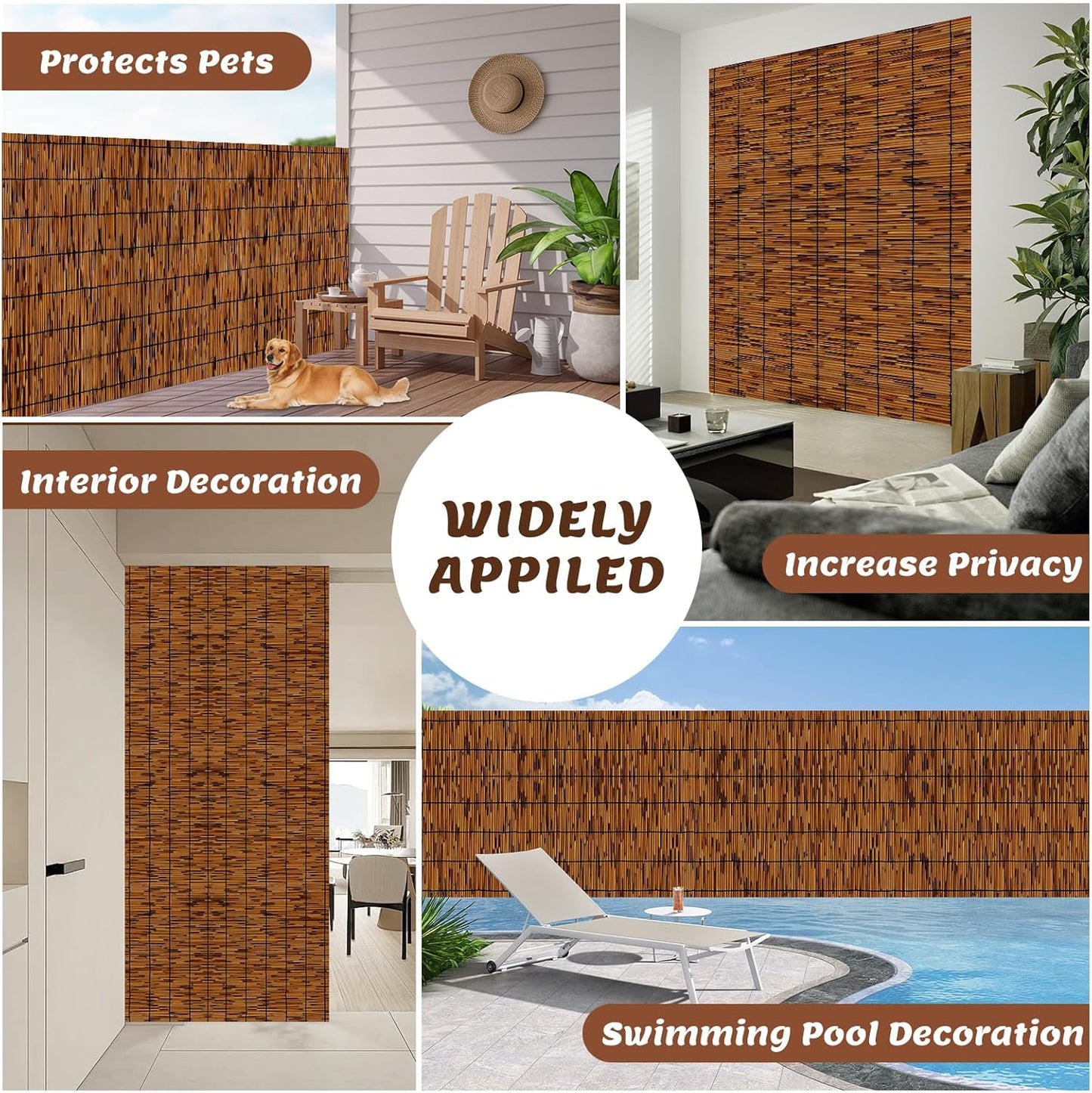 Natural Bamboo Reed Fence, 4FT x 16.4FT,Bamboo Privacy Screen for Garden, Decorative Fence for Outdoor Privacy Screening, Sun Blocking, Decorative Divider, Brown