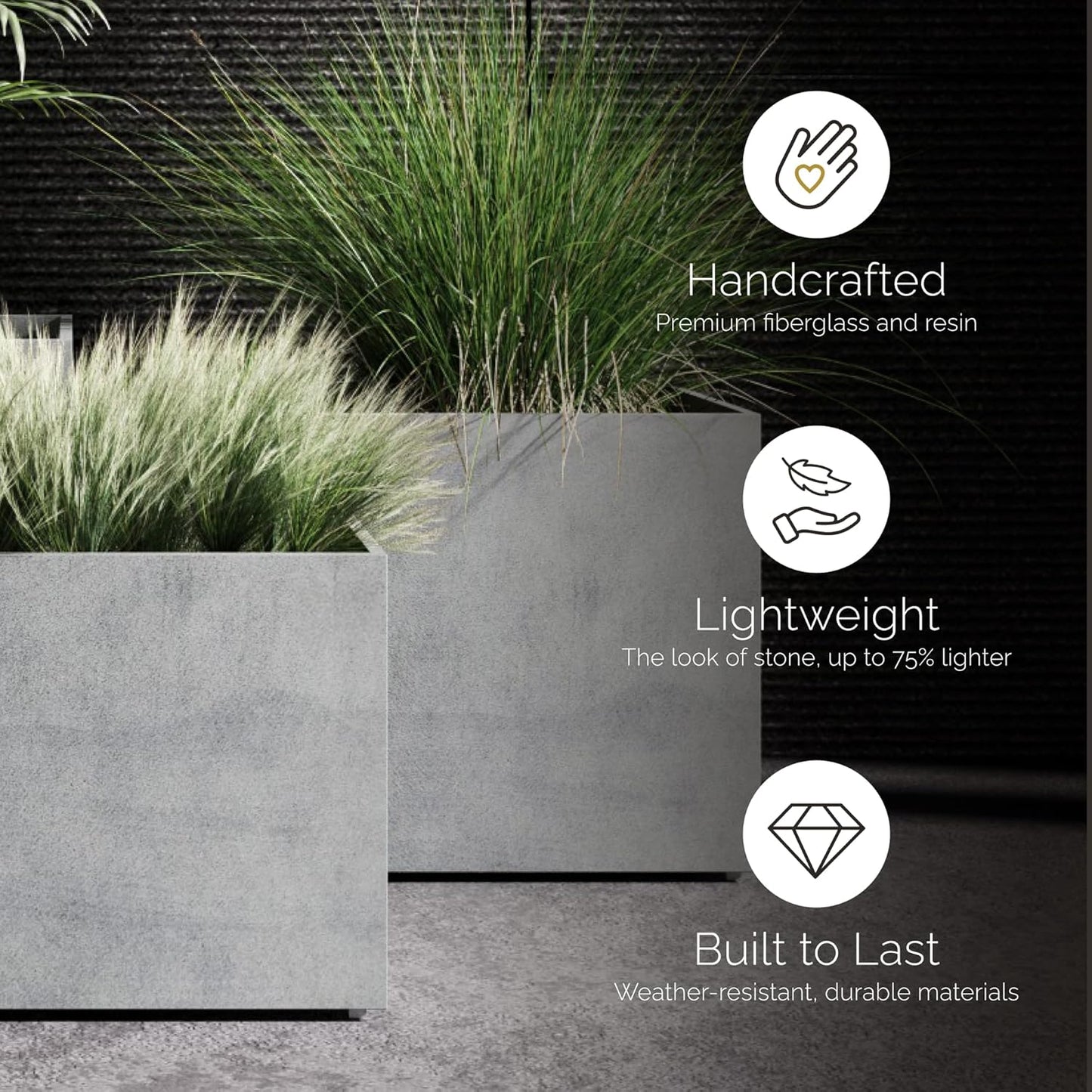 Reglito Cube Planter – Fiberglass Indoor/Outdoor and Weather-Resistant Large Planter (Sand Stone, 19.7" L x 19.7" W x 20.3" H)