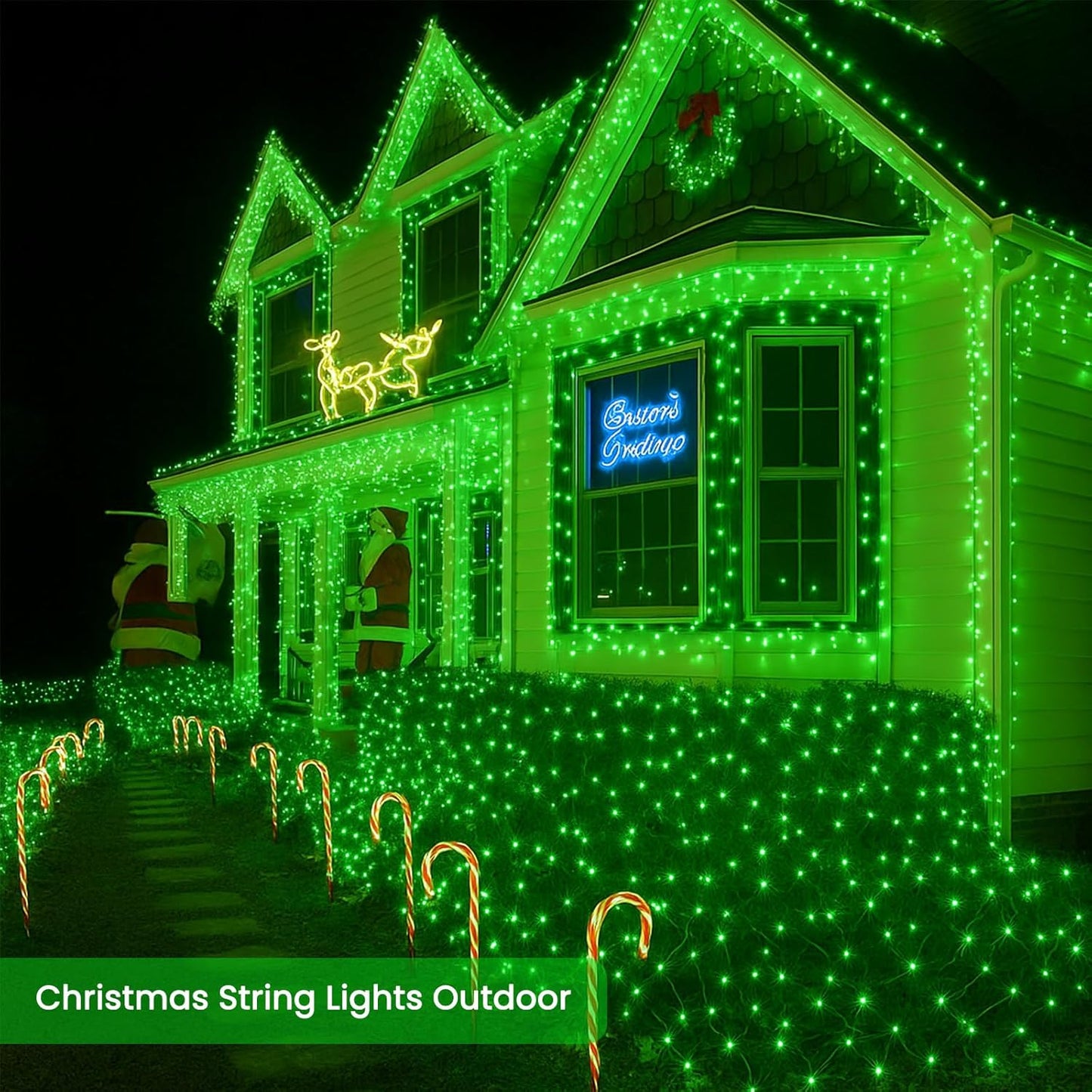 4 Pack 180FT Solar Halloween Lights Outdoor Waterproof, Super Bright 320 LED Solar String Lights with 8 Lighting Modes, Green Wire Twinkle Tree Light for Outside Xmas Party Decorations (Green)