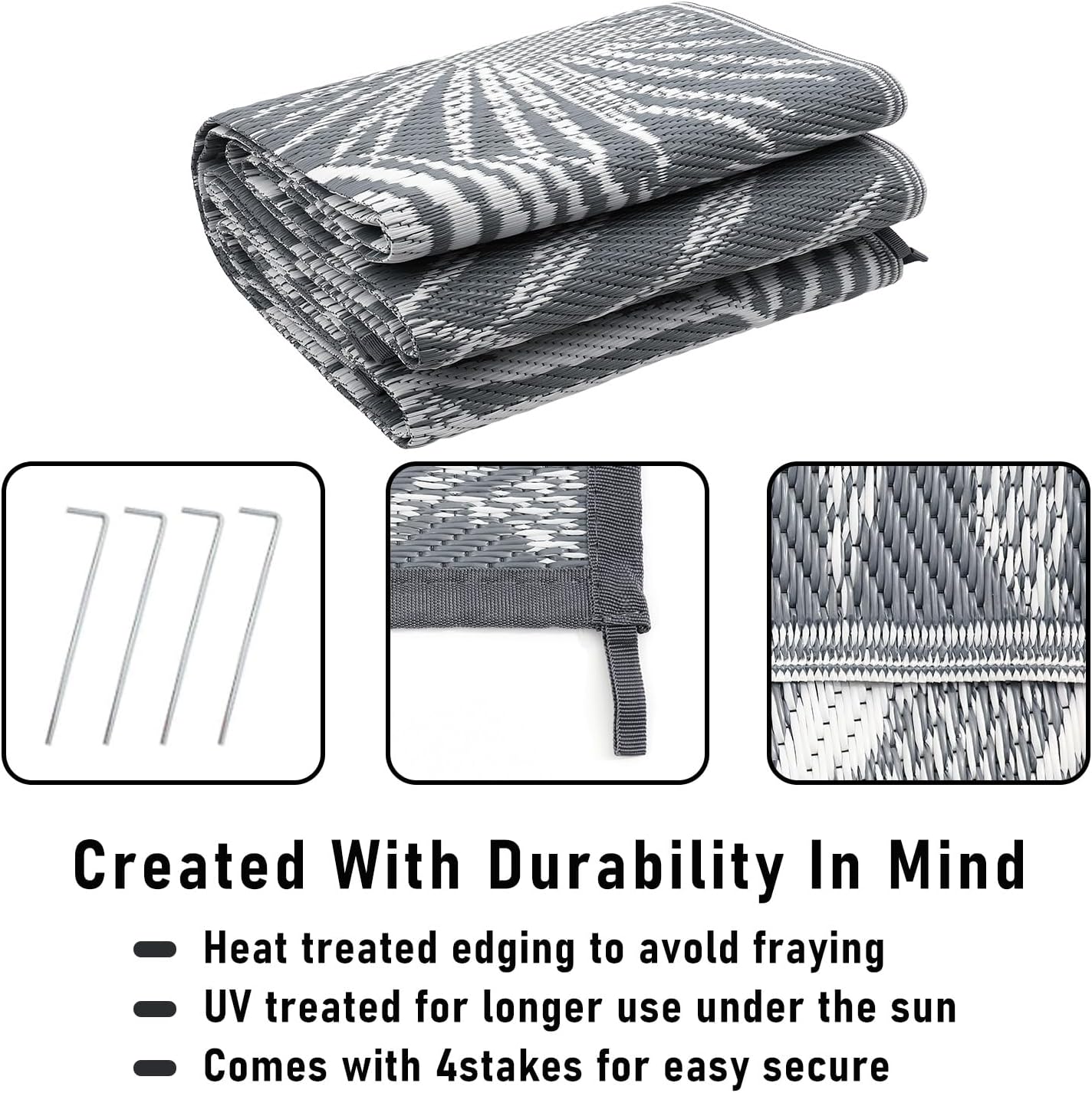 HiiARug Outdoor Plastic Straw Rug - 6x9Ft Waterproof Reversible Patio Mat for Deck, Beach, RV, Camper, Backyard