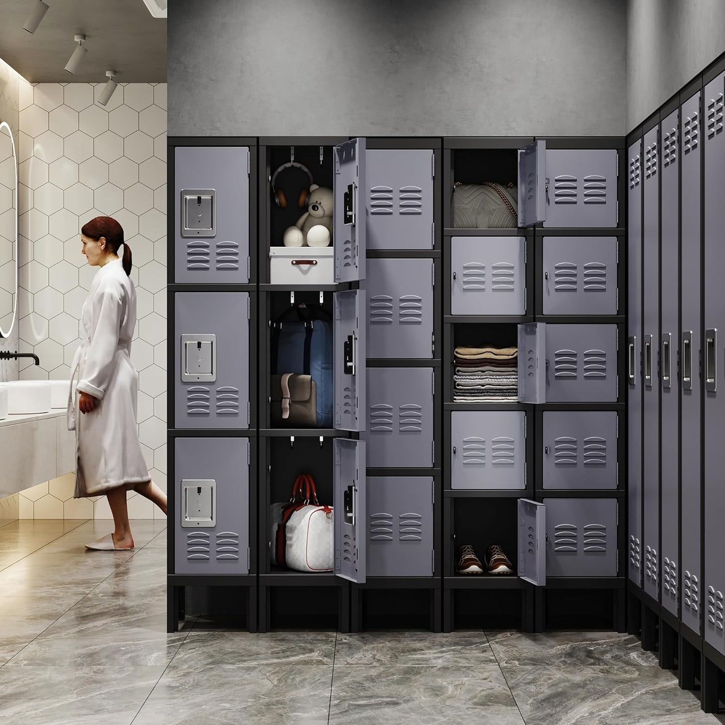 Letaya Metal Locker for Employees,5 Tiered Lockable Storage Organizer Steel Wall Lockers for Work,School,Gym,Home,Office,Staff,Kid Room (5 Door-Black Gray)