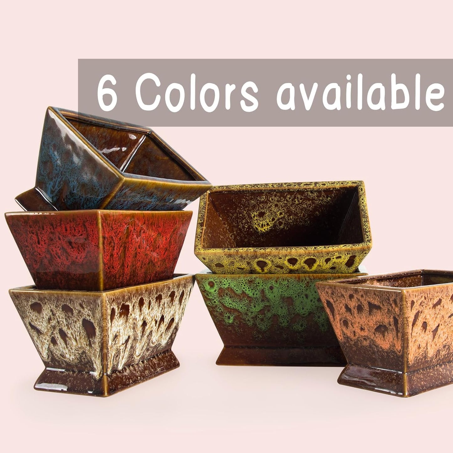 ARTKETTY Succulent Pots - 7 Inch Large Plant Pot with Drainage, Shallow Ceramic Bonsai Pots Succulent Planters for Indoor Outdoor Plants, Modern Cactus Planter Decorative Home Office