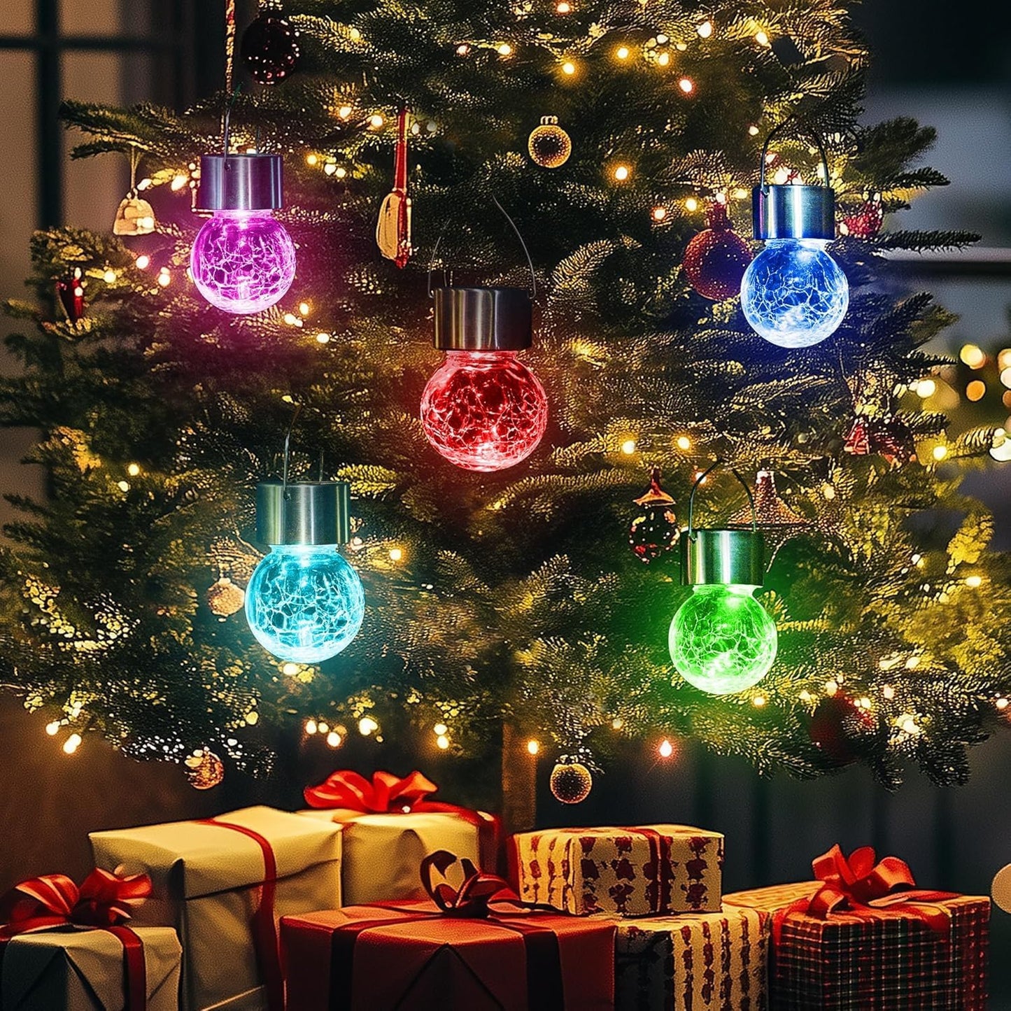 GIGALUMI 24 Pack Solar Outdoor Lights, Solar Hanging Lights for Christmas Decoration-Cracked Glass Solar Lights Outdoor Waterproof for Garden, Yard, Fence, Tree(Color Changing)