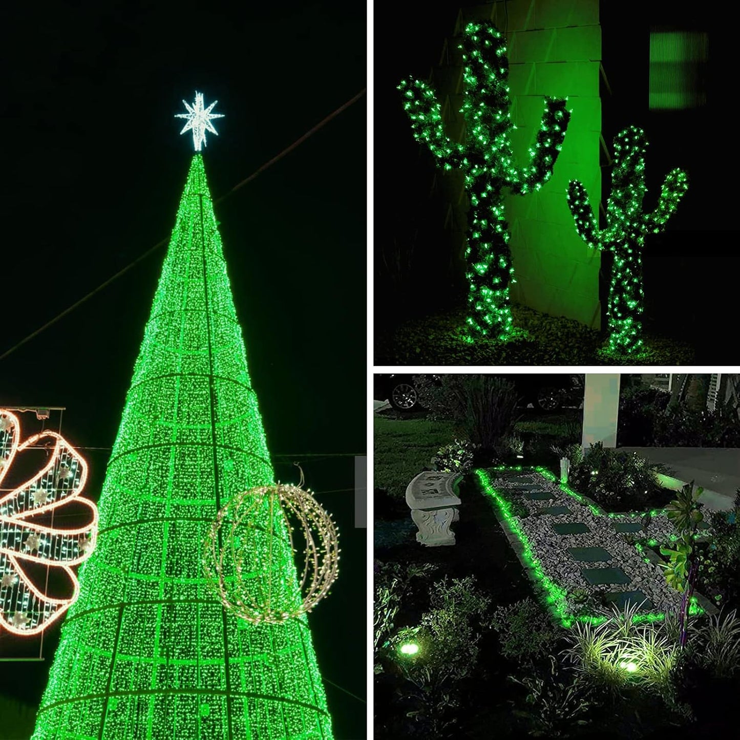 Solar String Lights Outdoor, 2 Pack 80FT 200 LED Solar Halloween Twinkle Lights Outside Waterproof Copper Wire 8 Modes Solar Fairy Lights for Garden Tree Party Birthday Halloween Decoration (Green)