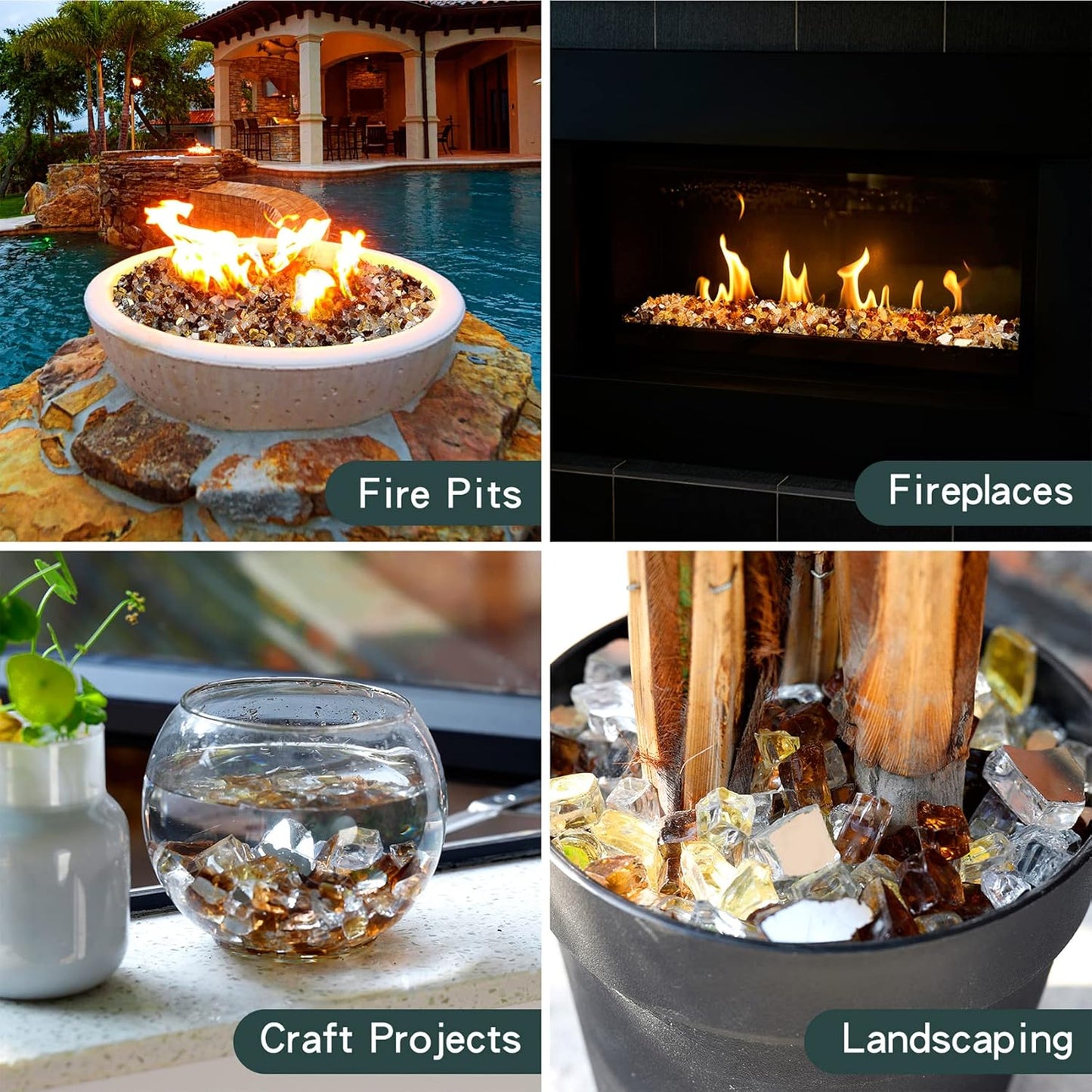 Mr. Fireglass 10 Pounds Blended Reflective Fire Glass for Fire Pit Fireplace and Landscaping, 1/2 Inch Mixed Colored High Luster Fireglass Rocks for Outdoor and Indoor Use Copper+Gold+Platinum