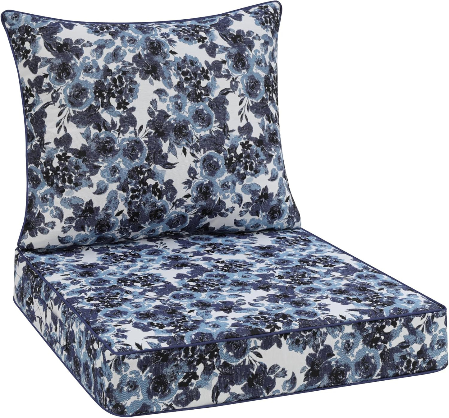 Favoyard Outdoor Seat Cushion 24 x 24 x 4 in Waterproof Pattern Fade Resistant Cover Removable Patio Furniture Cushions Deep Seat & Back Cushion Set with Adjustable Straps for Patio Chair Sofa Couch