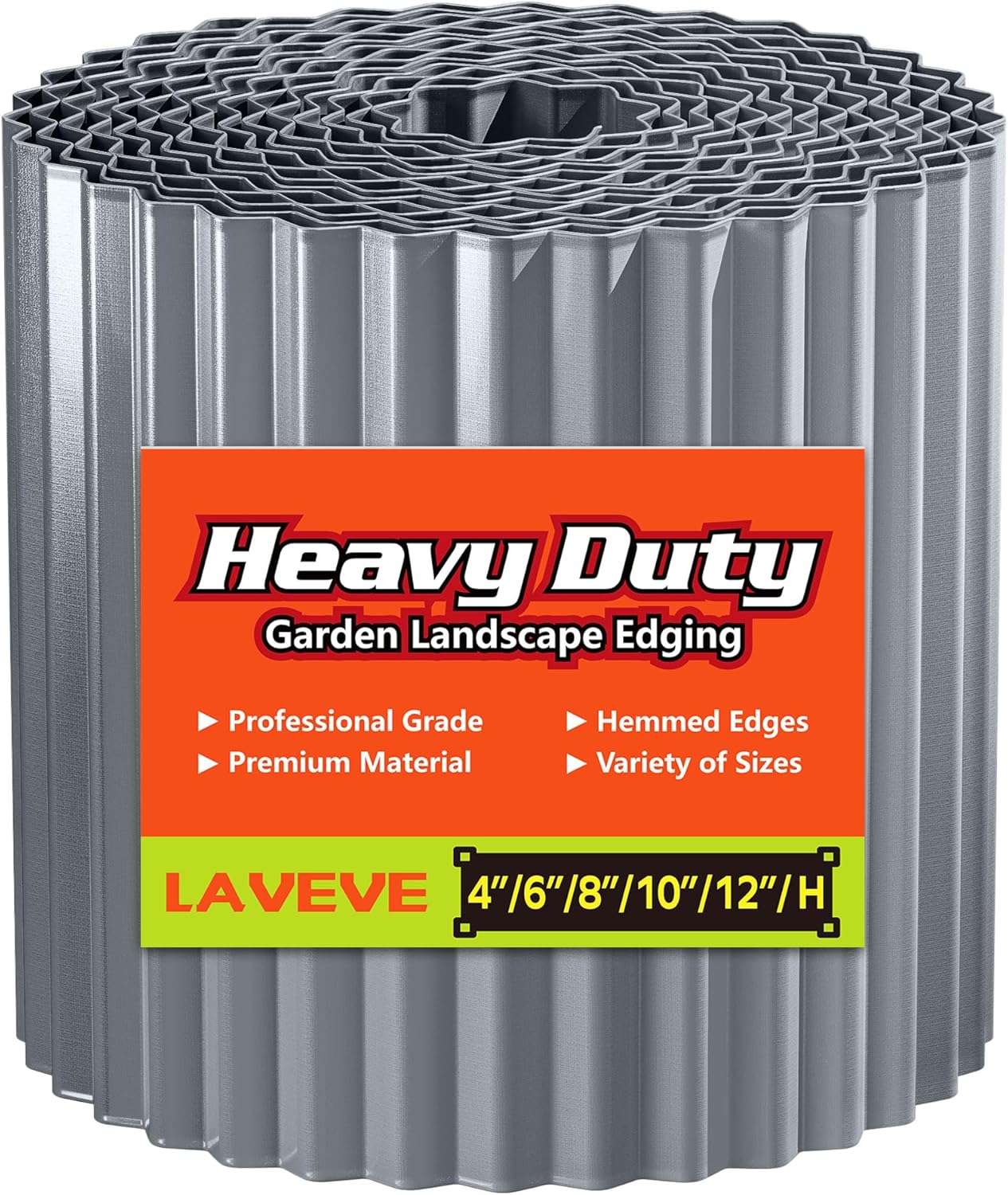 LAVEVE Corrugated Metal Garden Edging 4" x 10Ft, Landscape Edging Border for Lawn, Flower Bed, Garden Fence, Paver Edging (Light Gray)