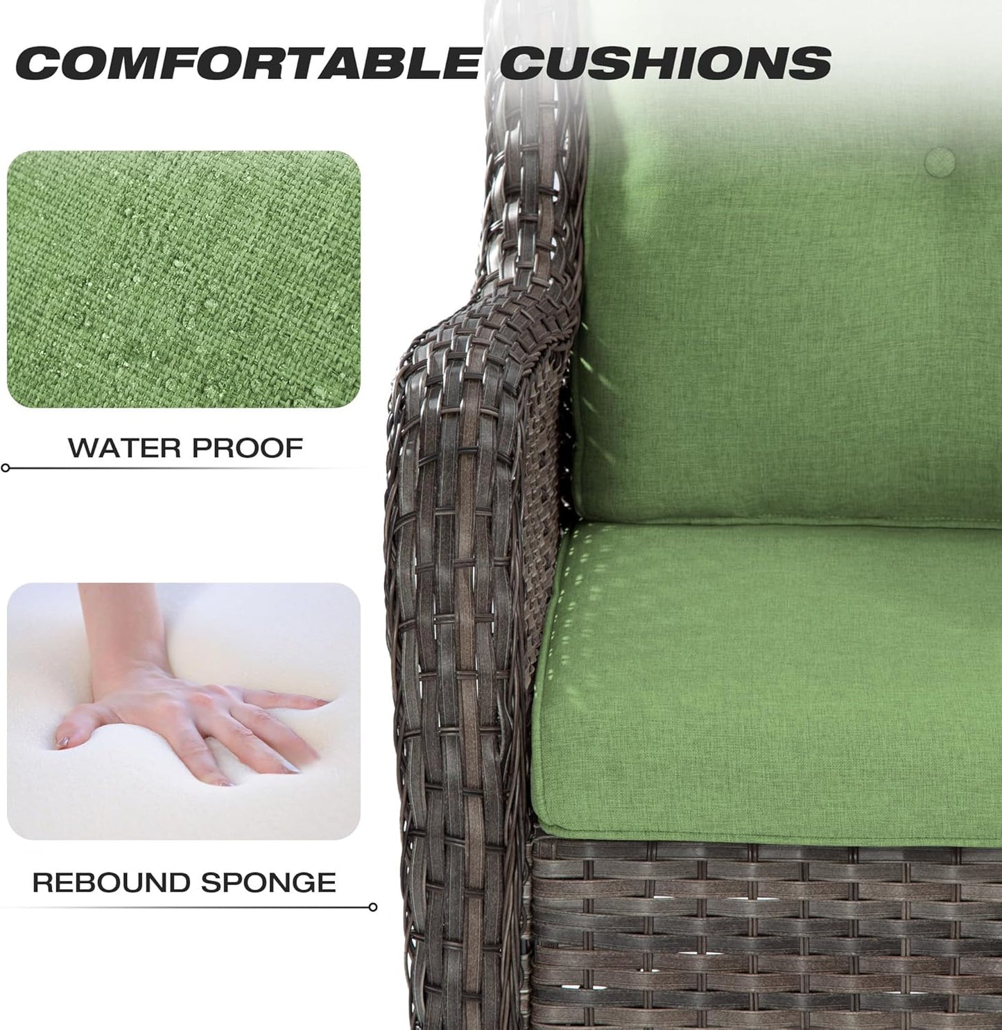 Joyside Wicker Patio Furniture Set 6 Piece Set with 1 Three-Seat Sofa, 2 Swivel Rocker Chairs, 2 Ottomans and 1 Side Table, Outdoor Furniture Patio Conversation Sets(Mixed Grey/Green)